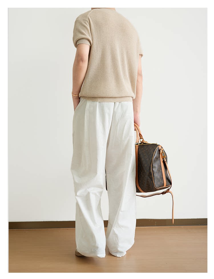 Old Money Wind Linen Lyocell Breathable Crew Neck Knitted Short Sleeve Men's Summer Casual Thin FE0717
