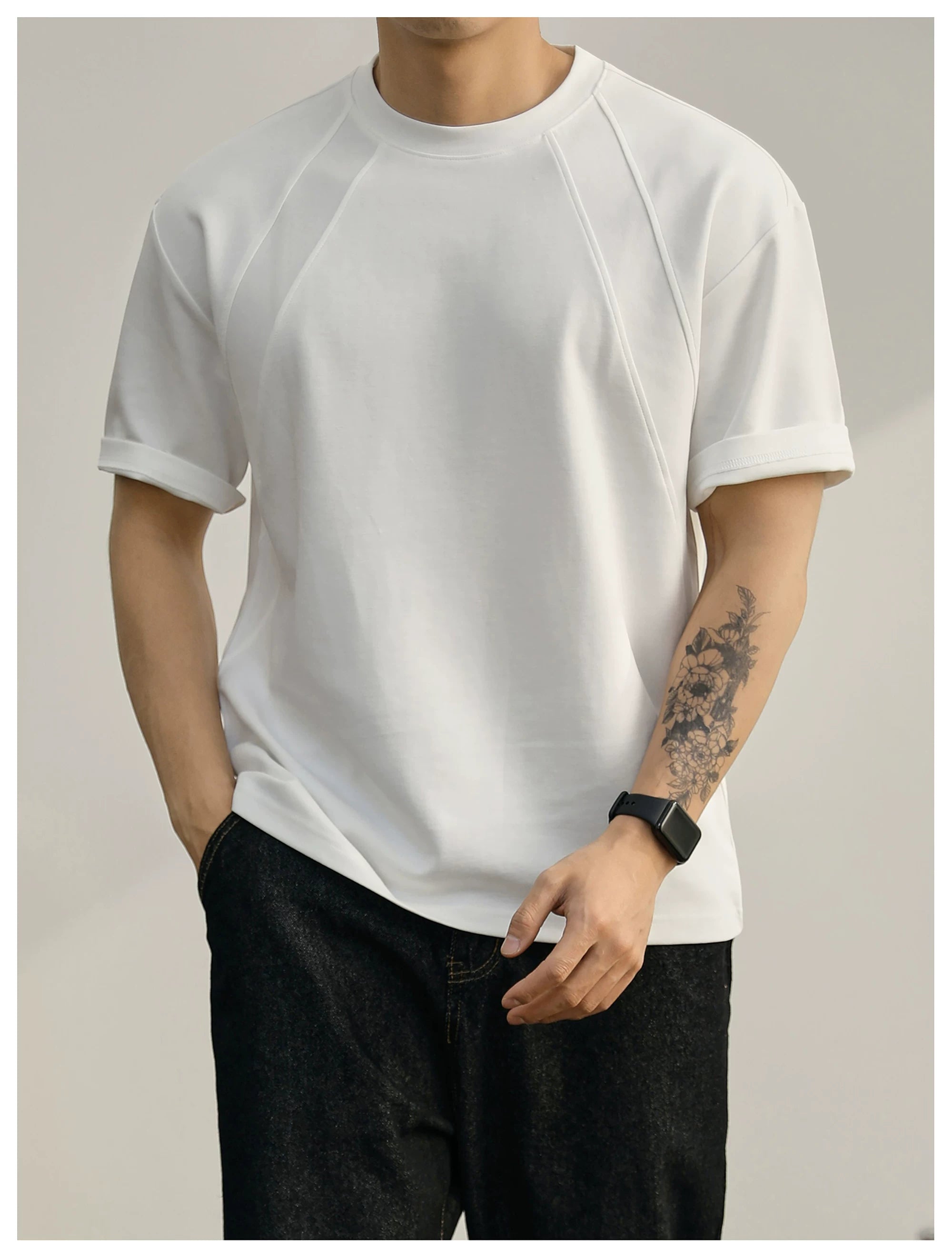 Summer American Splicing Micro Wide Half Sleeve Deconstruction Crisp T-Shirt FE0734