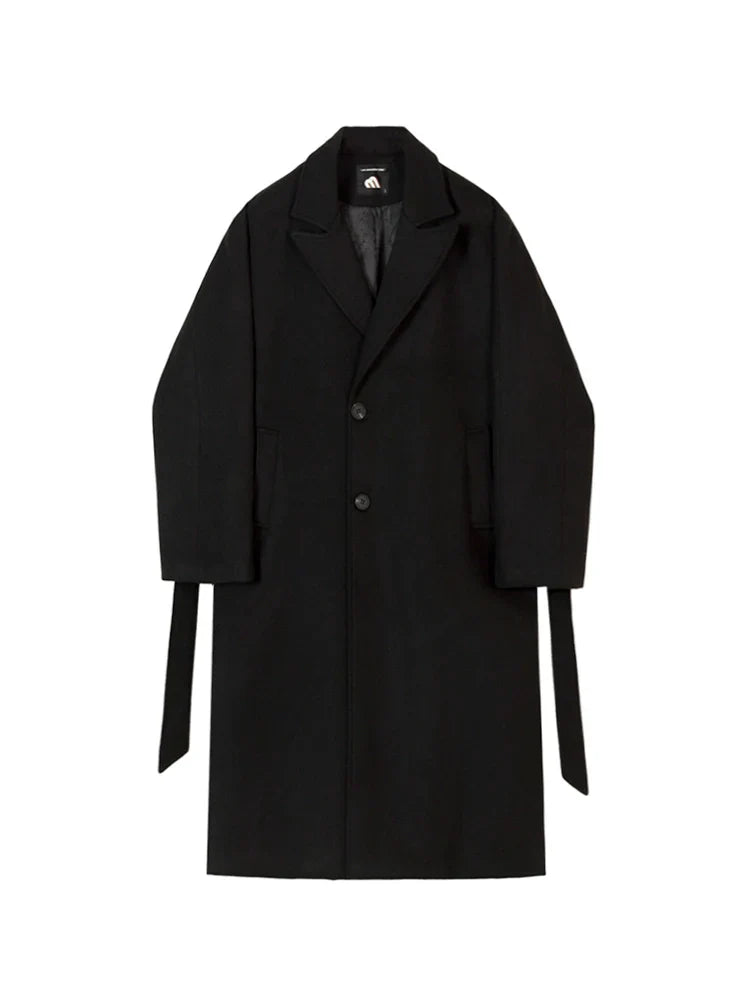 Woolen coat men's winter Korean high-end knee trench coat loose retro thickened woolen coat trendy FE0611