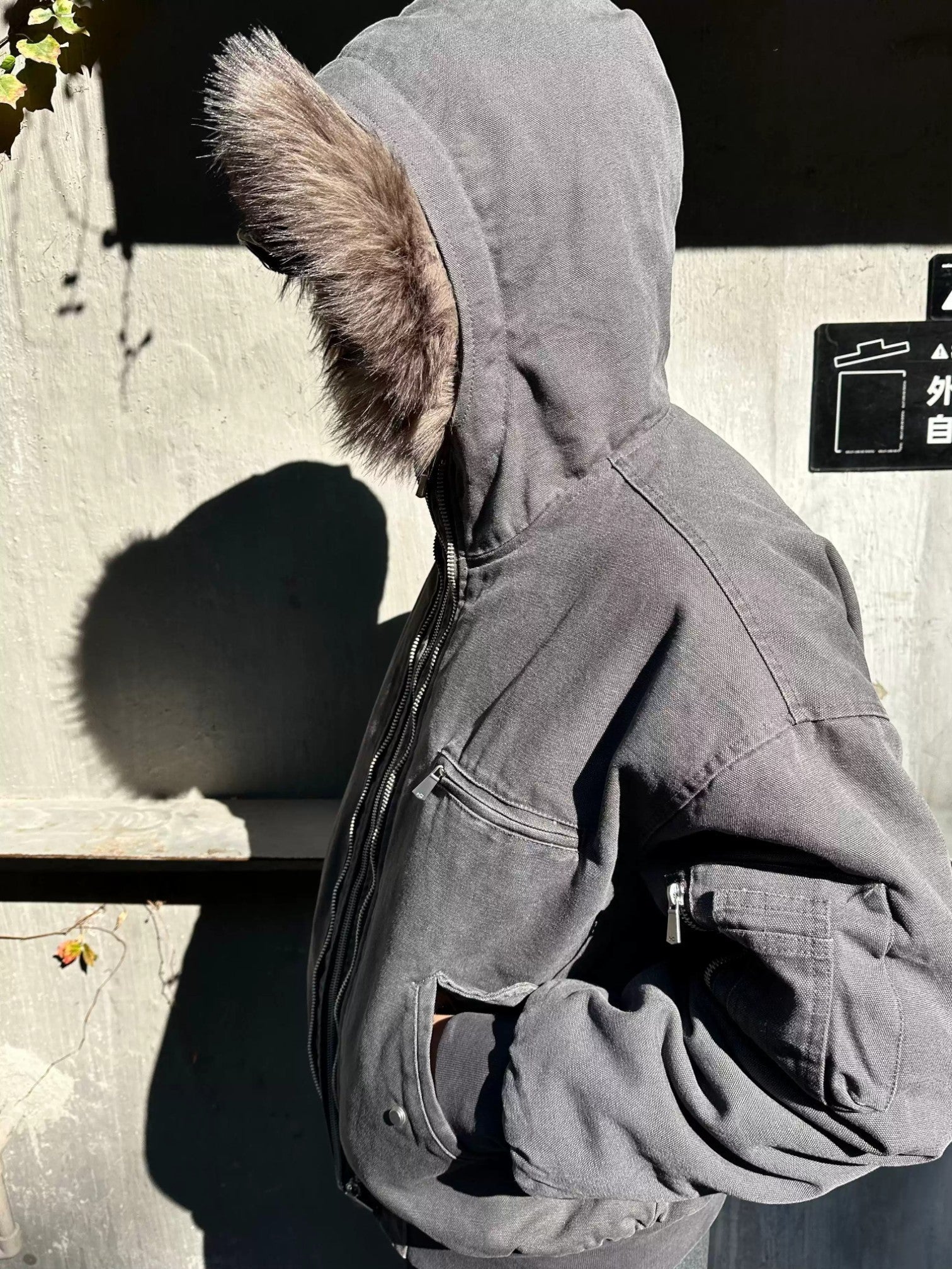 [Hermit] MULTI-ZIP FUR TRIM PADDED JACKET   FE0213
