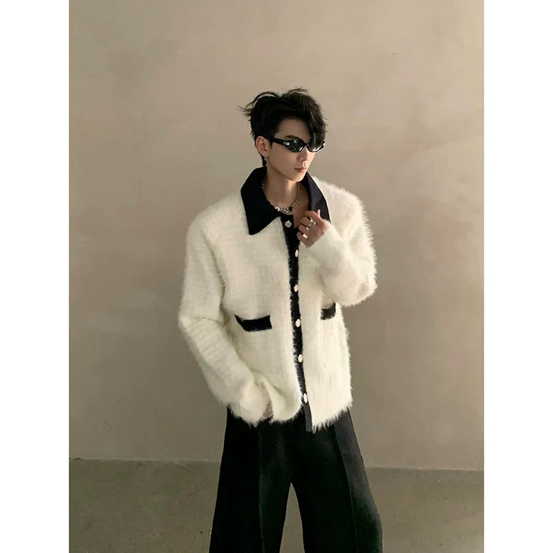Winter extravagant atmosphere small fragrant lapel knitted cardigan men's heavy button sweater jacket  FE0633