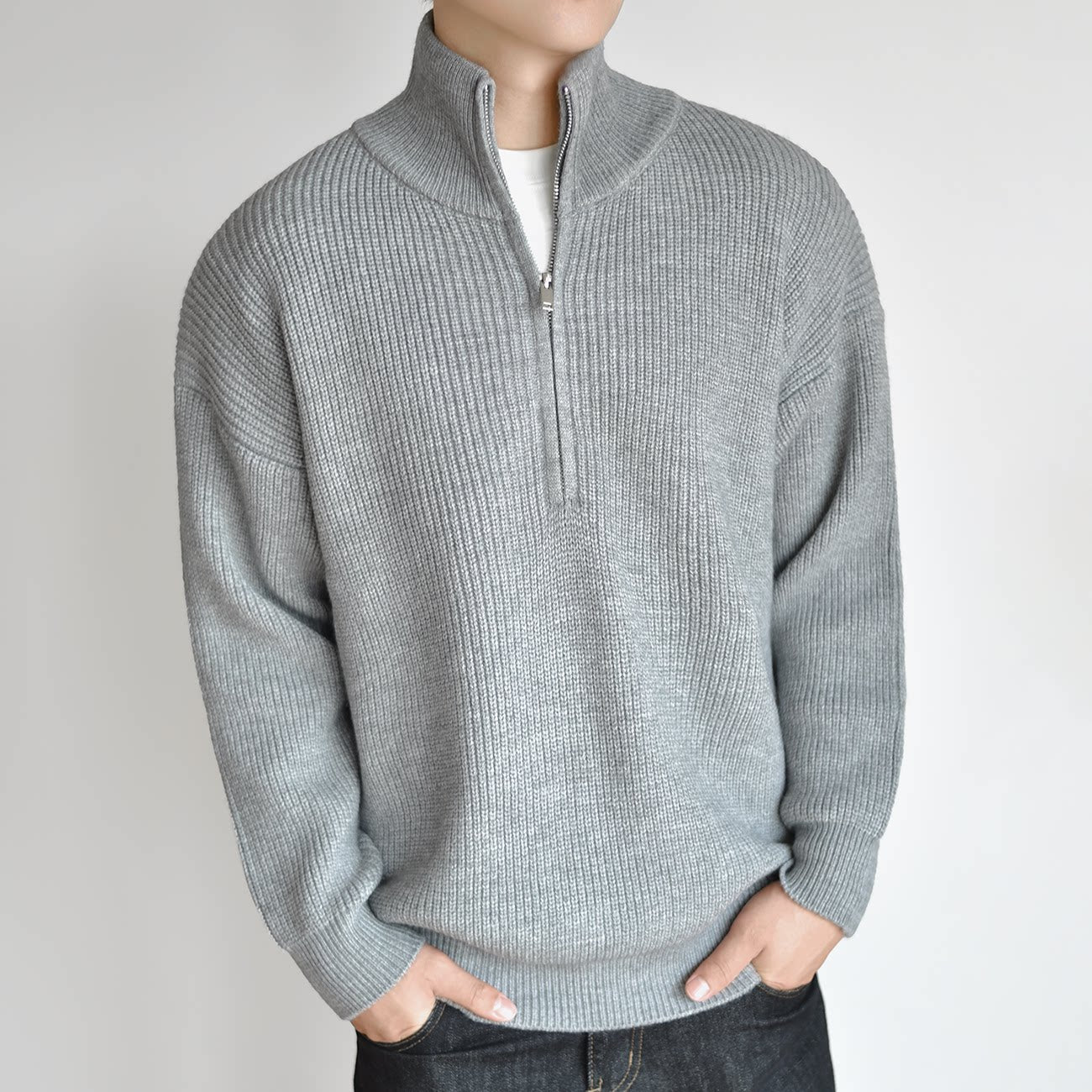 [Half Zipper] Knitted Sweater Sweater Autumn and Winter Thick Premium Pullover Jacket FE0726