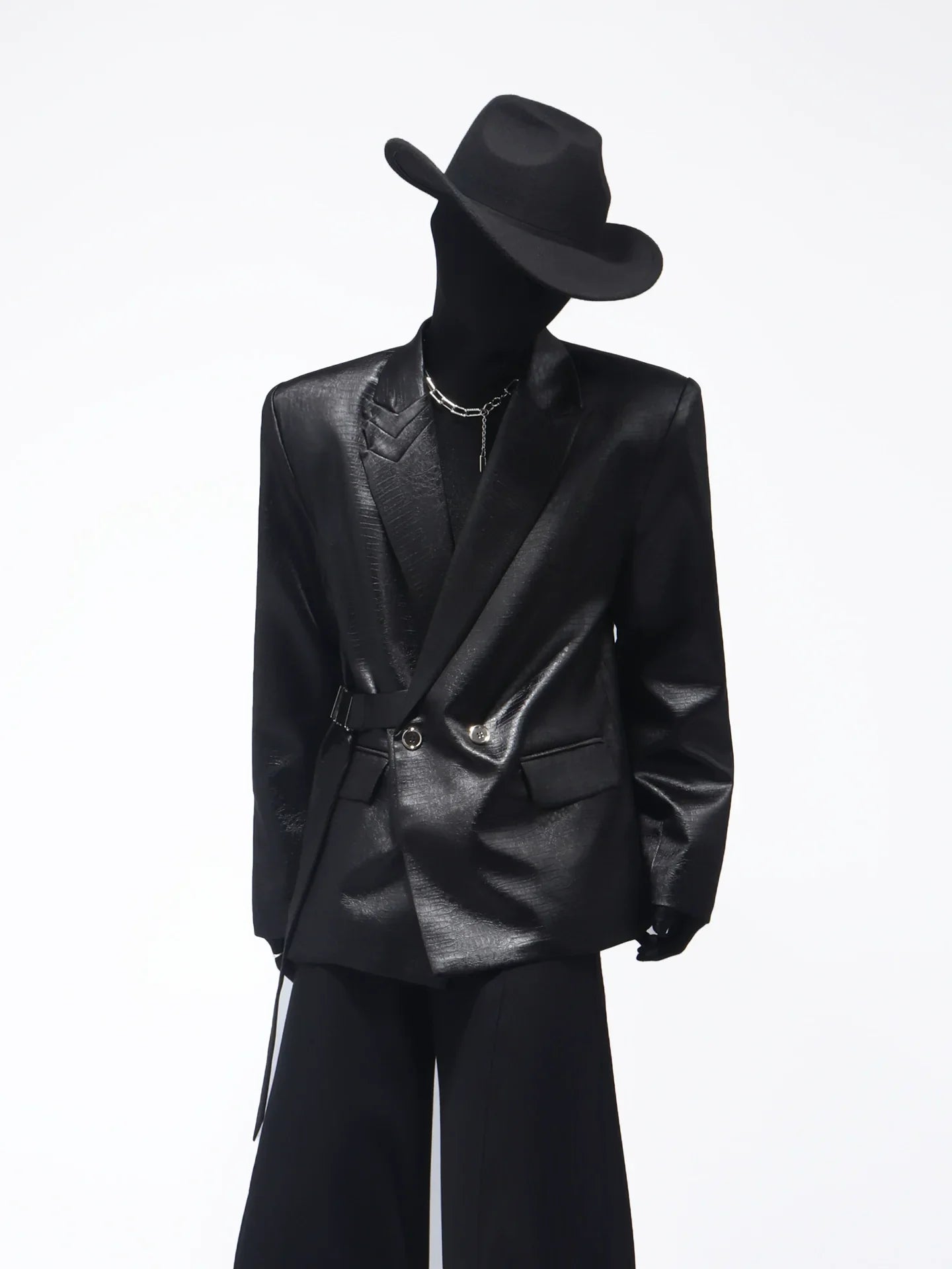 Premium buckle heavy industry shoulder padded blazer male ruffian handsome niche design suit FE0594