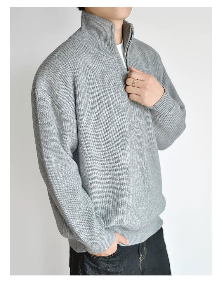 [Half Zipper] Knitted Sweater Sweater Autumn and Winter Thick Premium Pullover Jacket FE0726