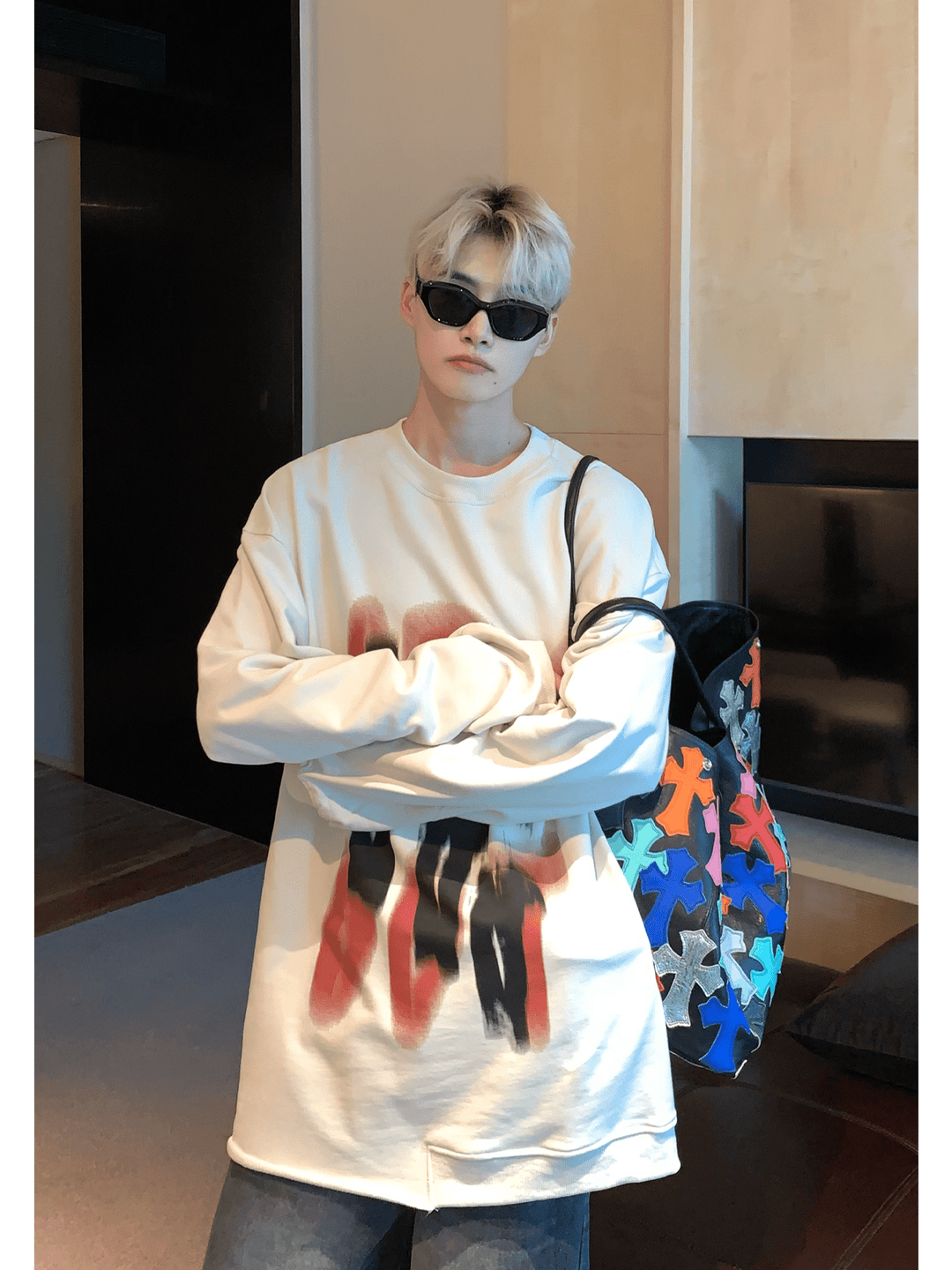 [CUIBUJU] color contrast printing sweater FE0658
