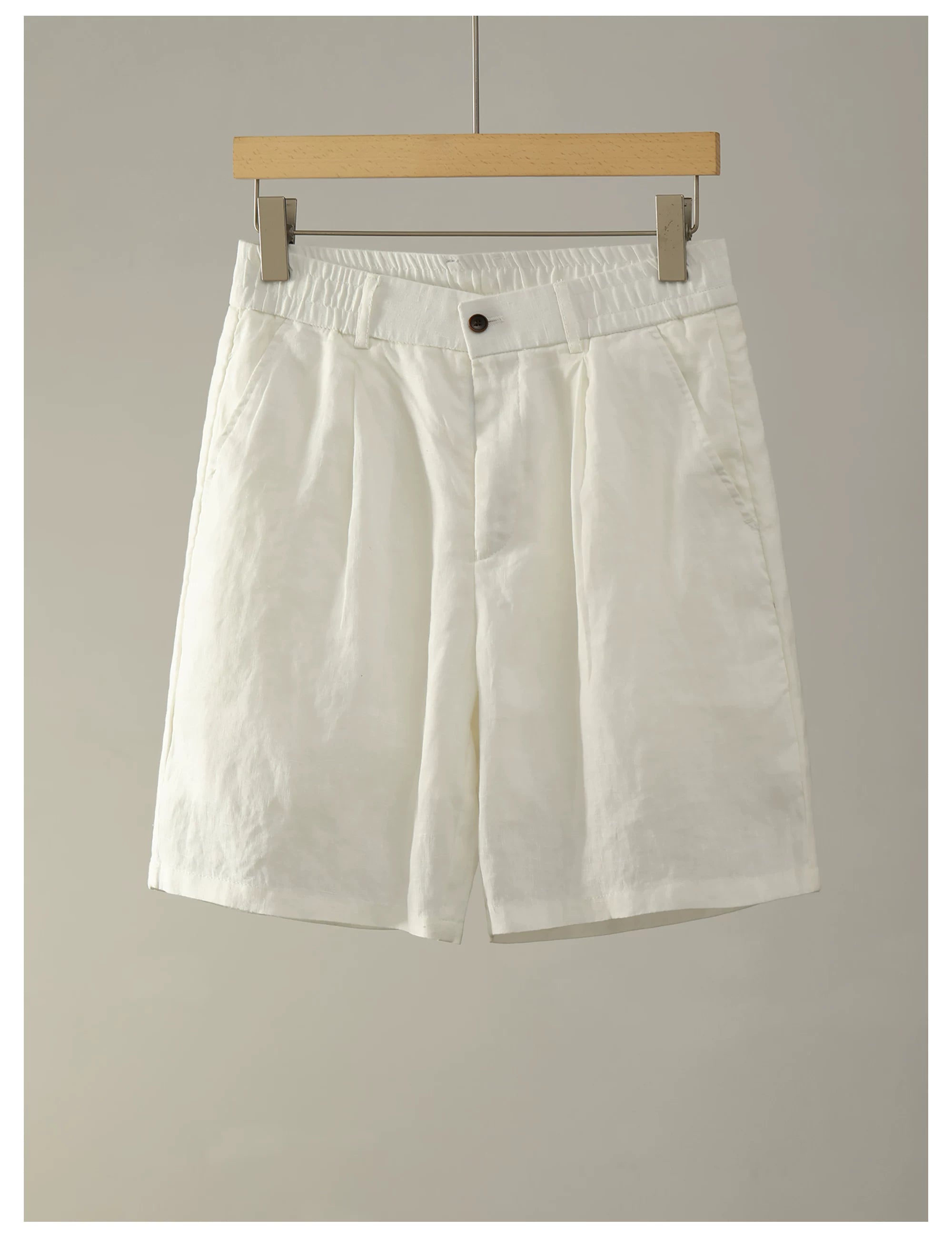 Old Money Drop Straight Double Pleated 100% Pure Linen Shorts FE0729