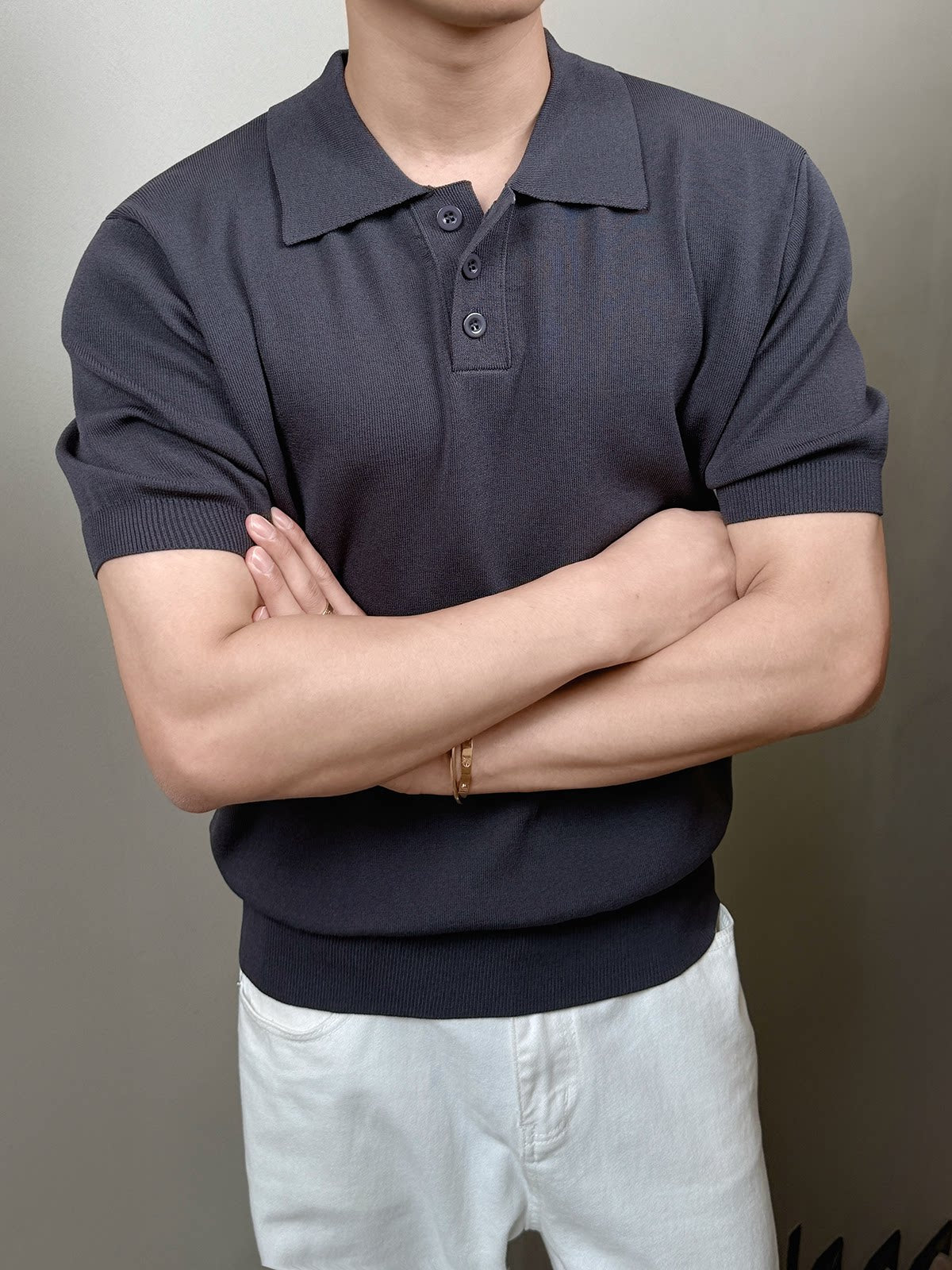 Old Money Wind Lapel POLO Shirt Knitted Short Sleeve T-Shirt FE0720