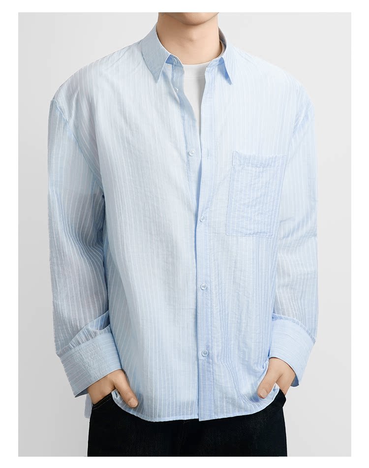 Old money style long-sleeved shirt texture lazy summer thin shirt FE0723