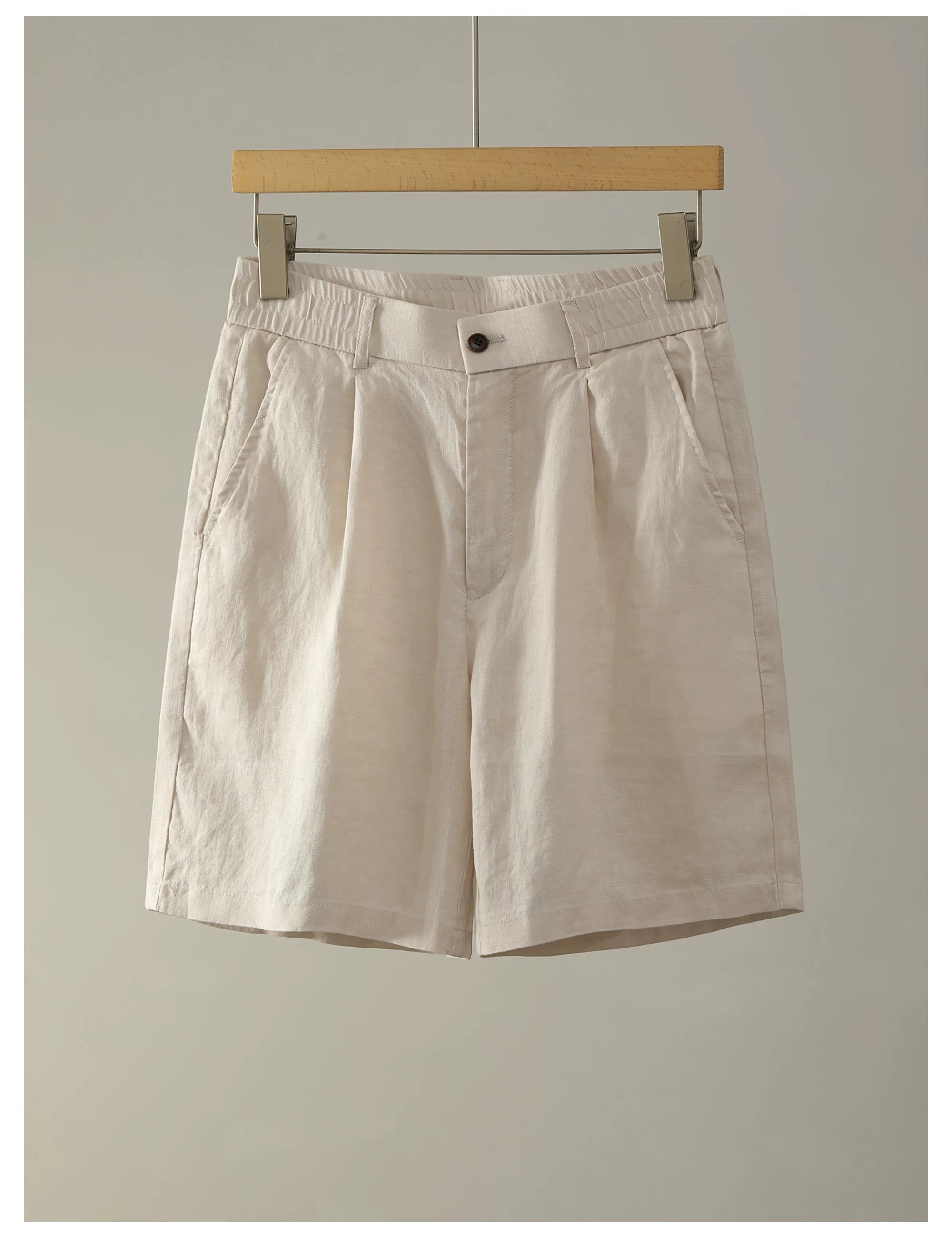 Old Money Drop Straight Double Pleated 100% Pure Linen Shorts FE0729