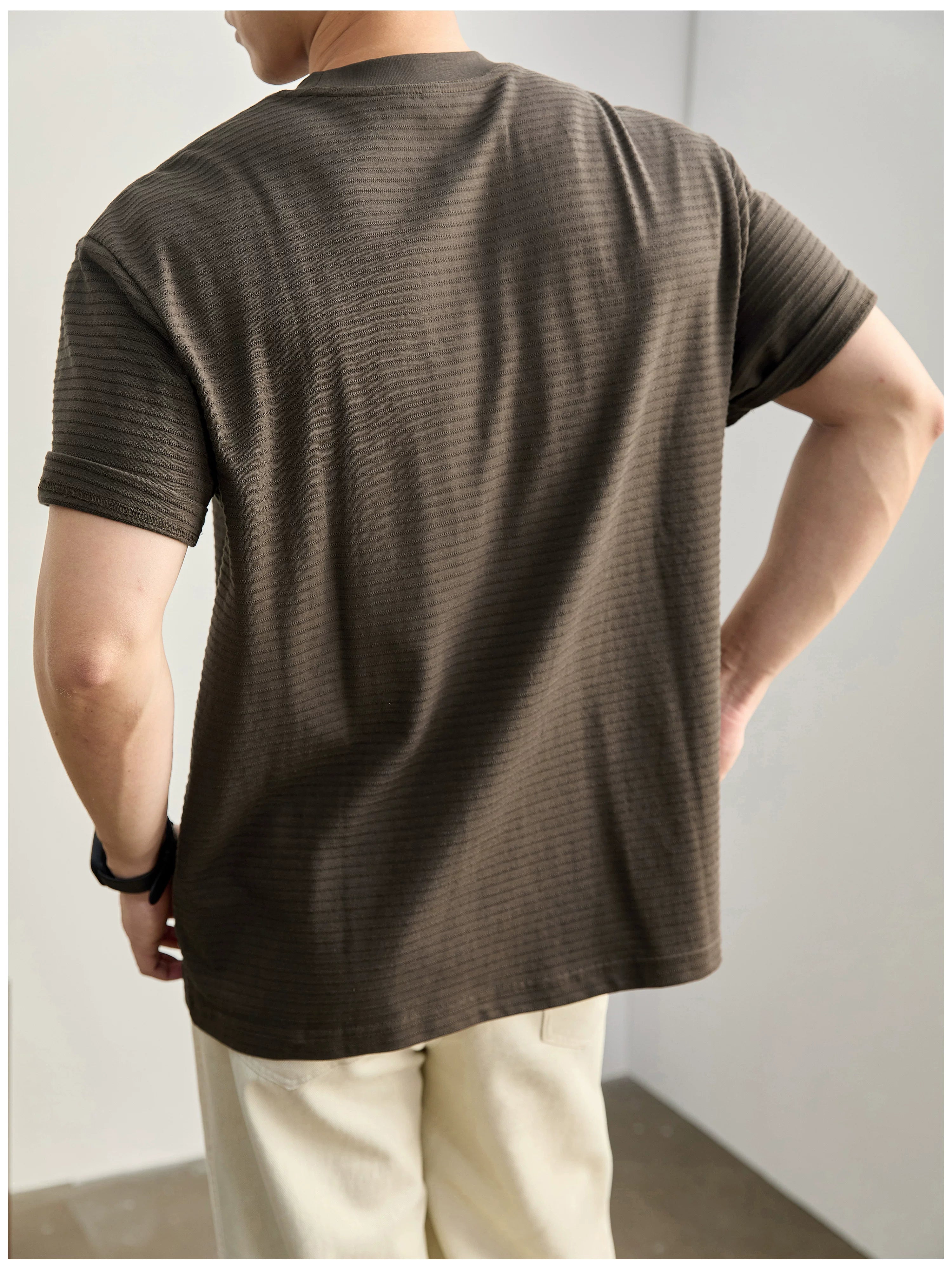 Three-dimensional horizontal jacquard texture solid color T-shirt FE0730