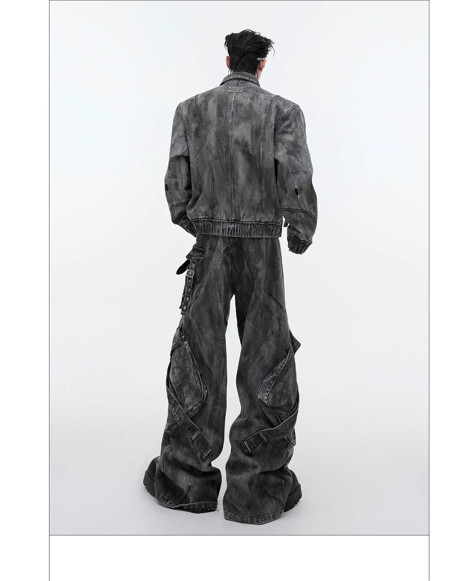 Niche retro old denim suit jacket jacket wasteland heavy zipper big pocket overalls FE0596