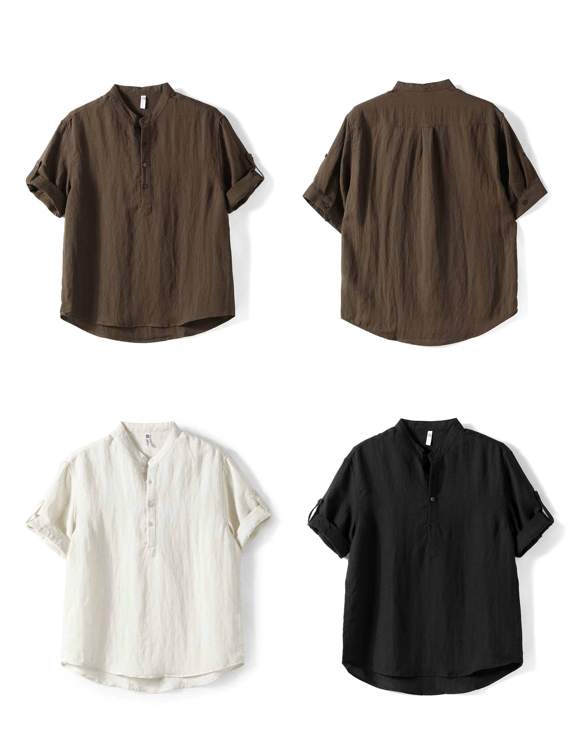 Old money wind adjustable five-quarter sleeve stand-up collar shirt FE0732