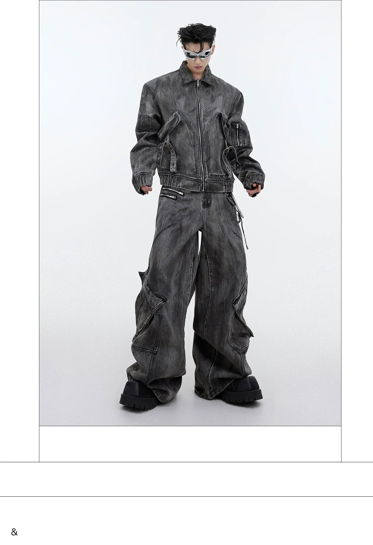 Niche retro old denim suit jacket jacket wasteland heavy zipper big pocket overalls FE0596