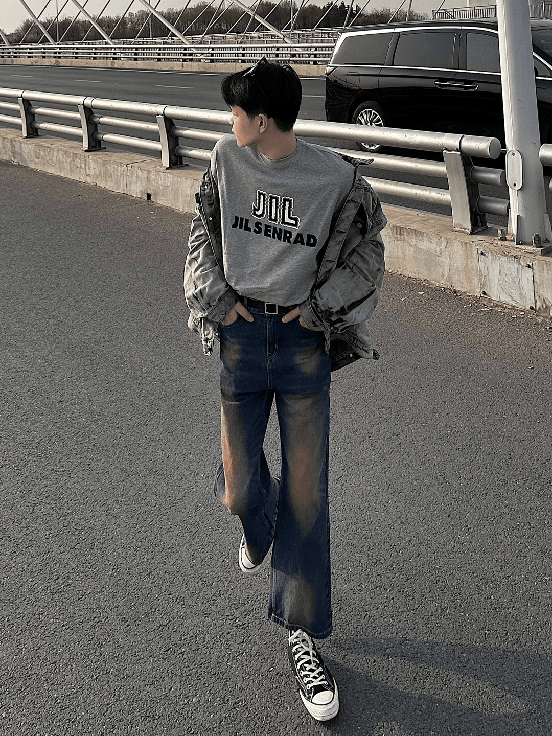 Washed contrast color wide leg jeans FE0437