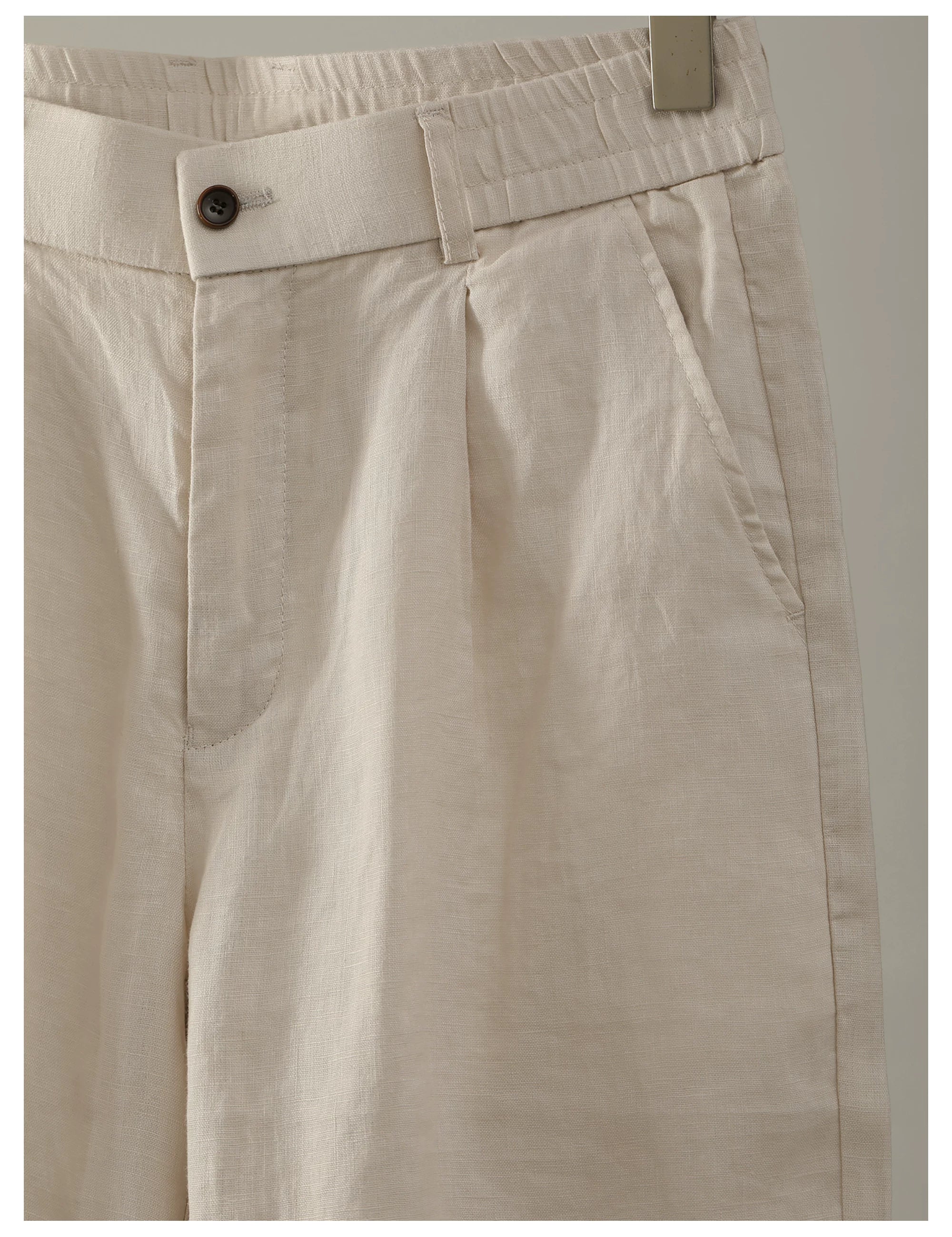 Old Money Drop Straight Double Pleated 100% Pure Linen Shorts FE0729