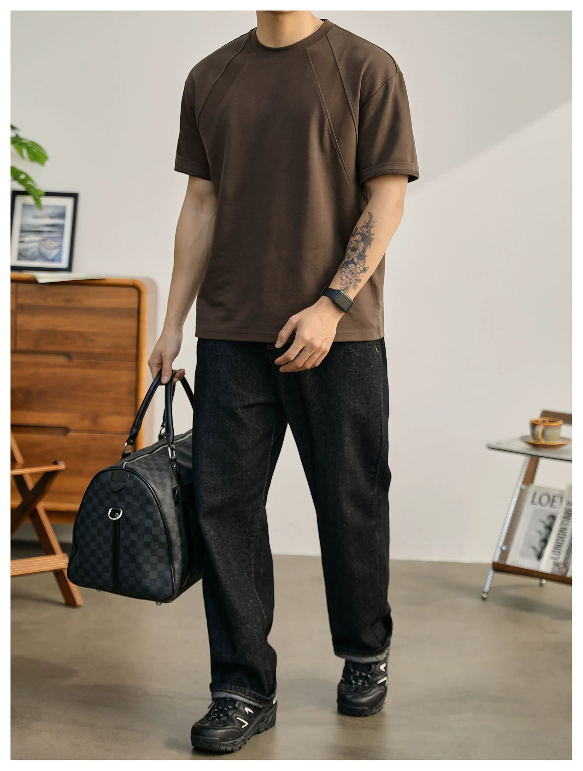 Summer American Splicing Micro Wide Half Sleeve Deconstruction Crisp T-Shirt FE0734