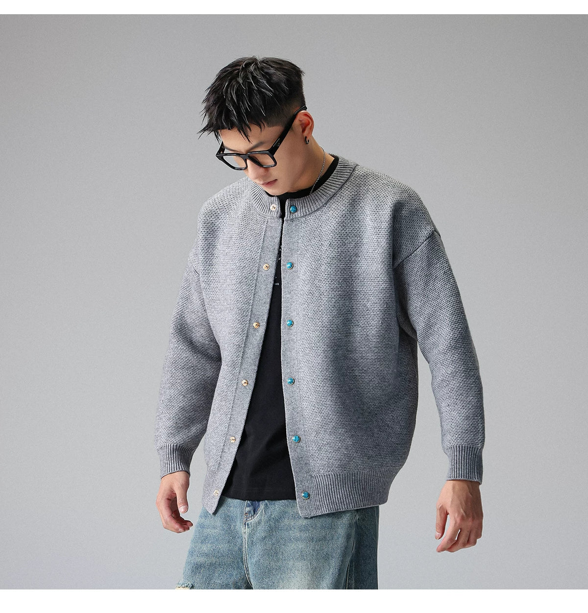 Contrasting button simple cardigan  FE0695