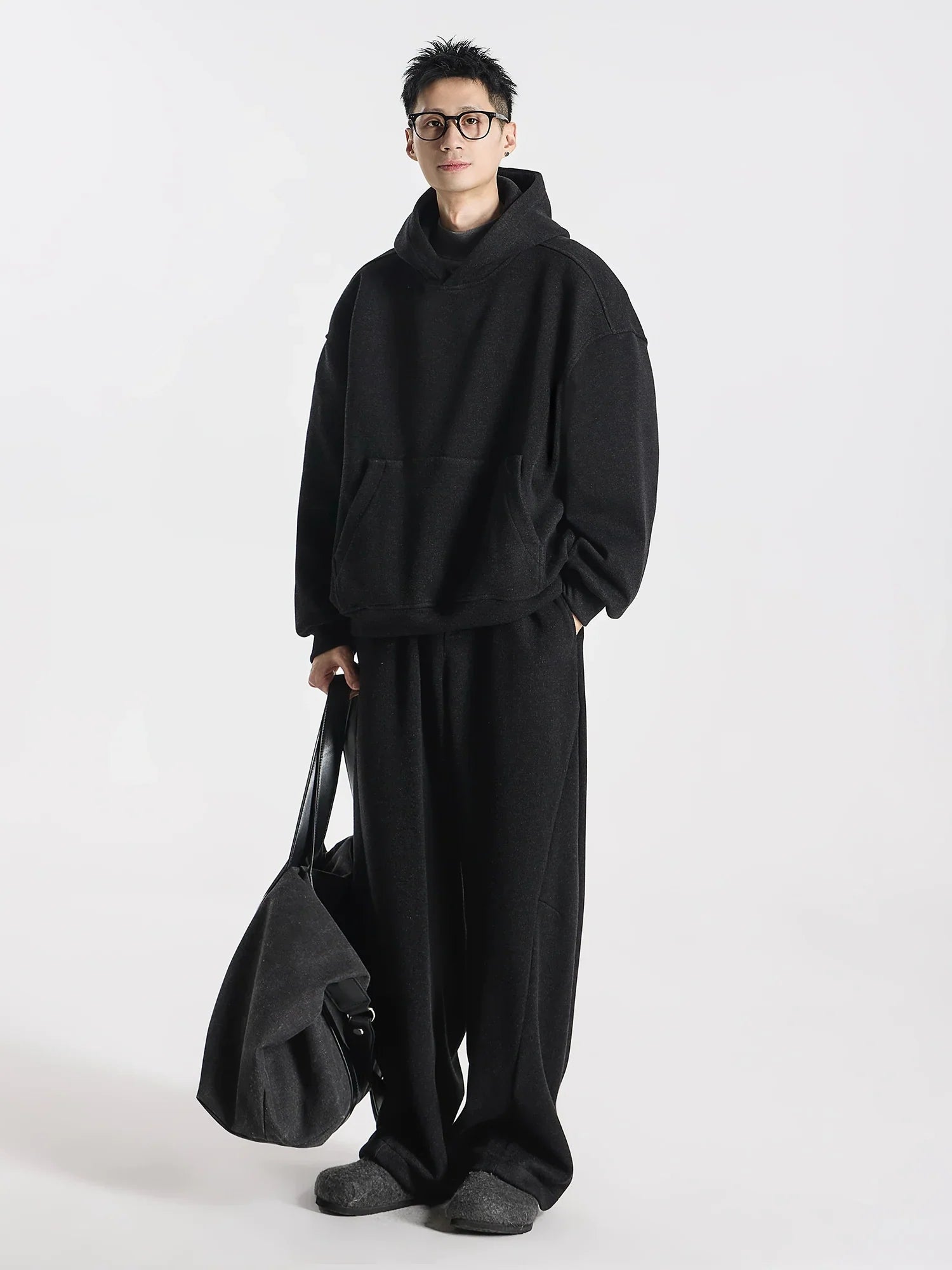 Kangaroo sweater heavy double stream spinning terry cloth stacked wear velvet kangaroo hooded sweater set FE0646