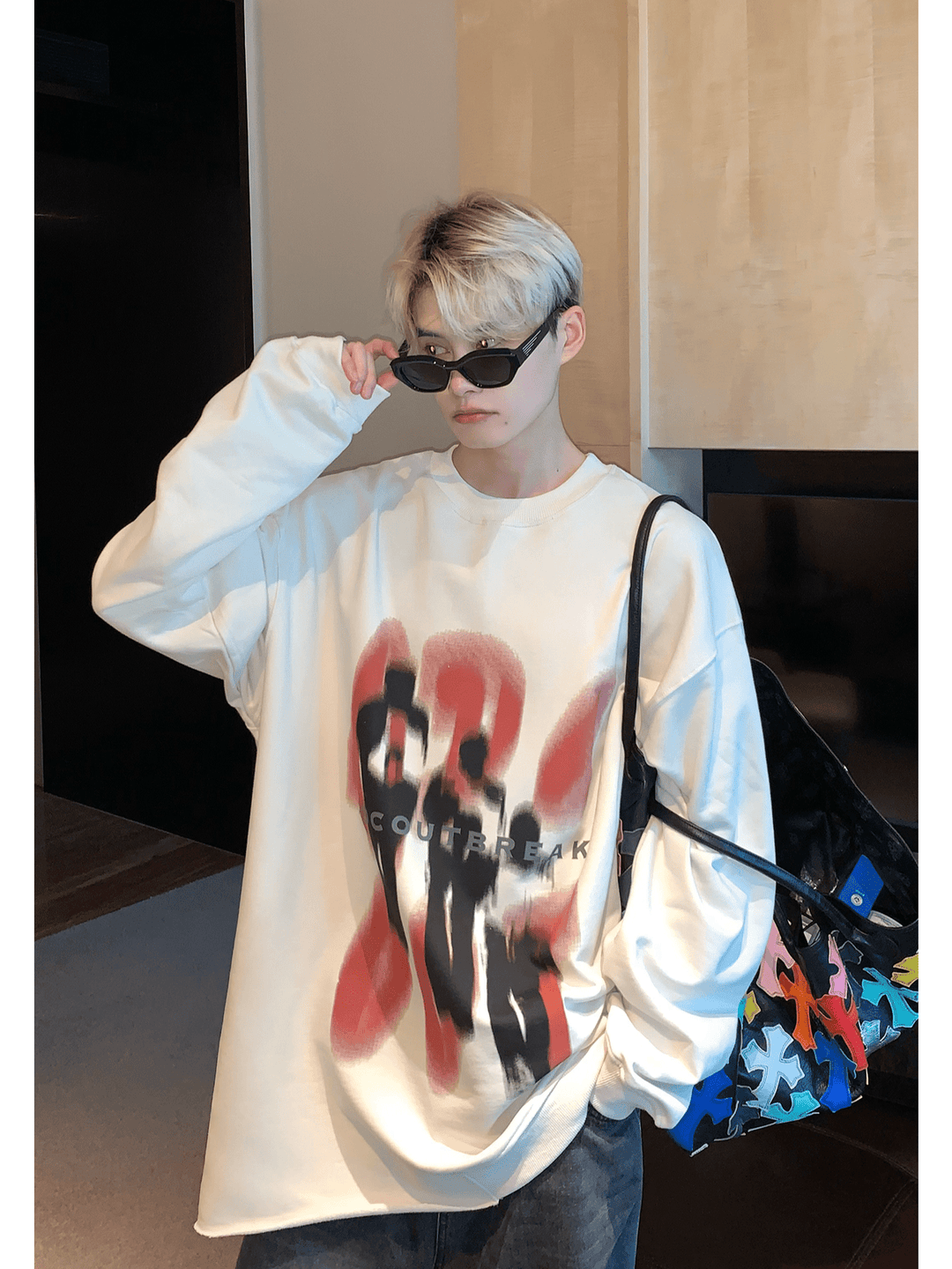 [CUIBUJU] color contrast printing sweater FE0658