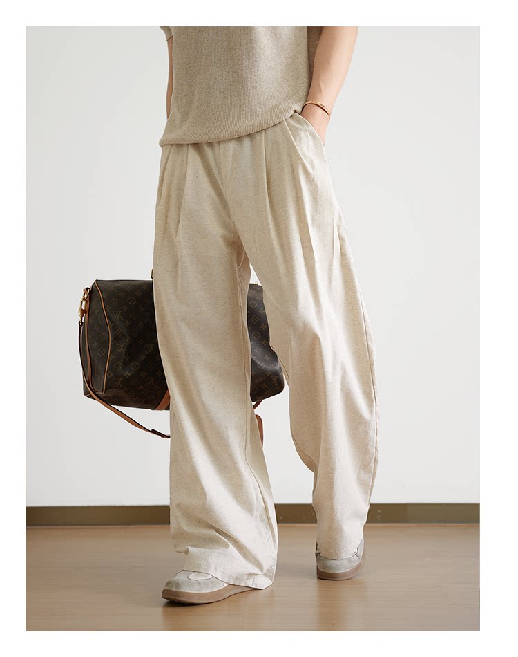 Linen scimitar lazy casual drape thin breathable wide-leg trousers FE0718