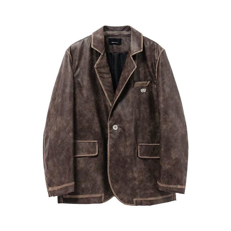 American retro Notting mountain leather suit for men and women, polished leather jacket FE0590