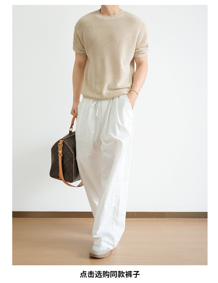 Old Money Wind Linen Lyocell Breathable Crew Neck Knitted Short Sleeve Men's Summer Casual Thin FE0717