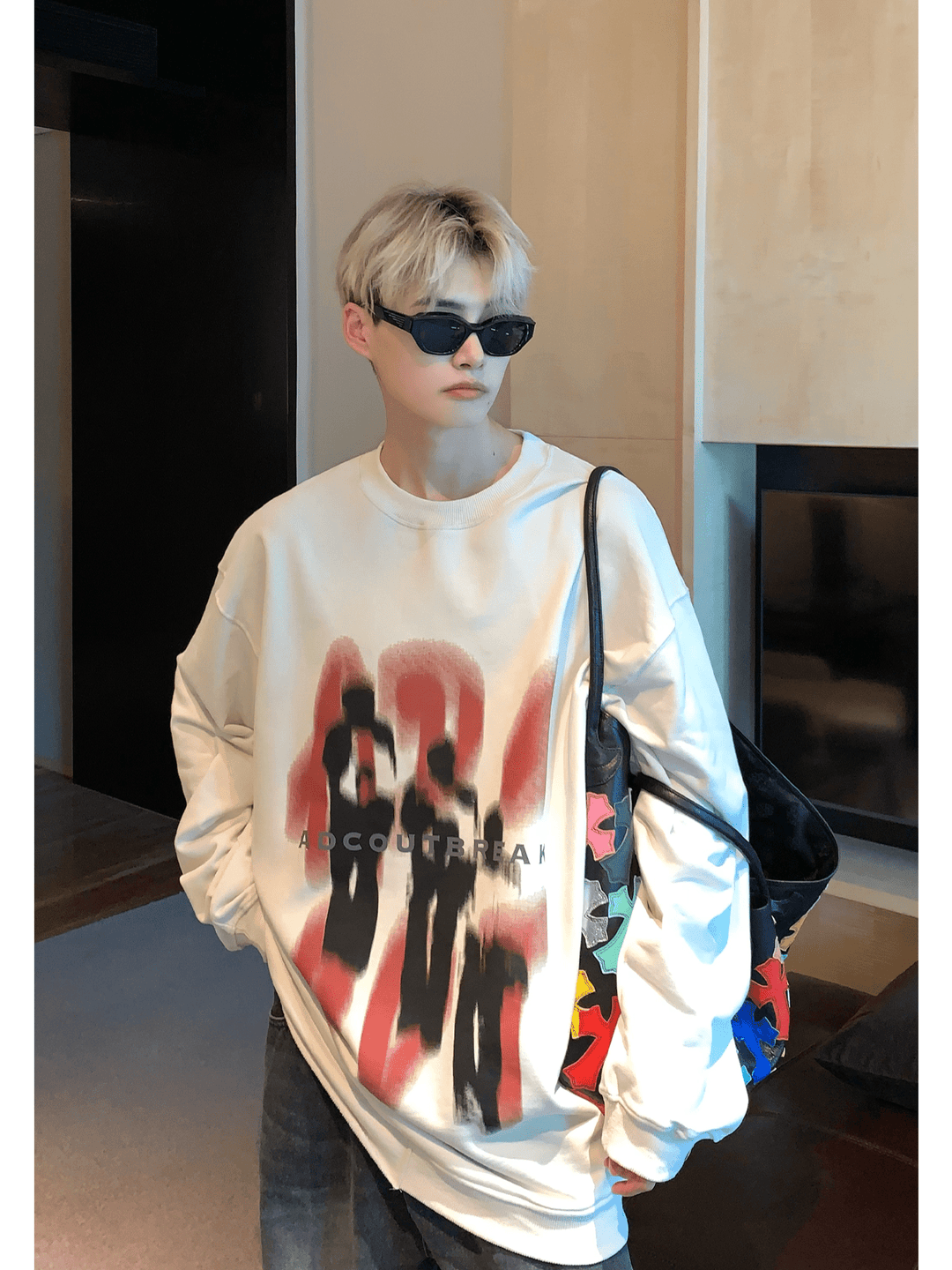 [CUIBUJU] color contrast printing sweater FE0658