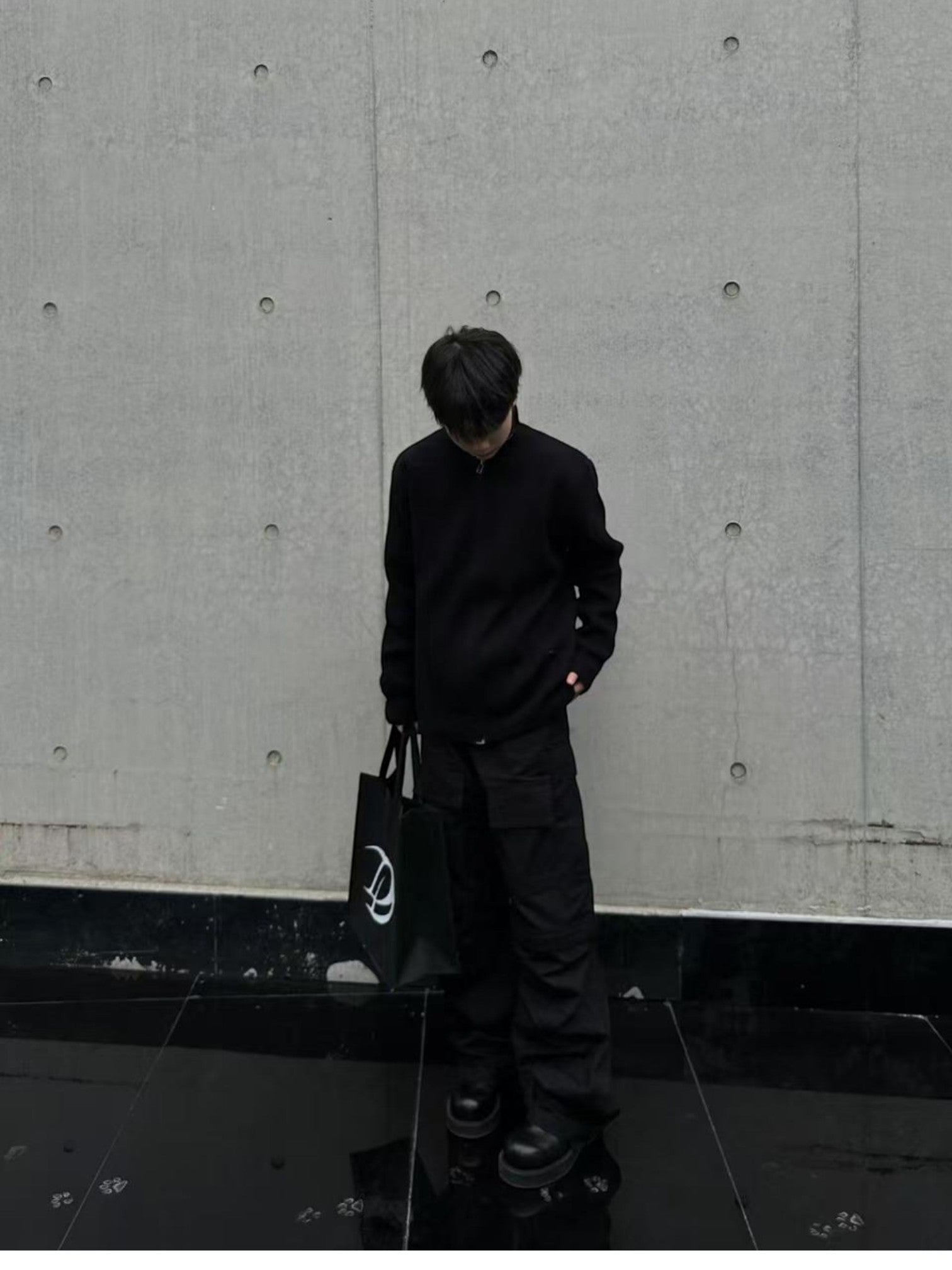 KOREAN RIBBED ZIP-UP HIGH COLLAR shirt   FE0195
