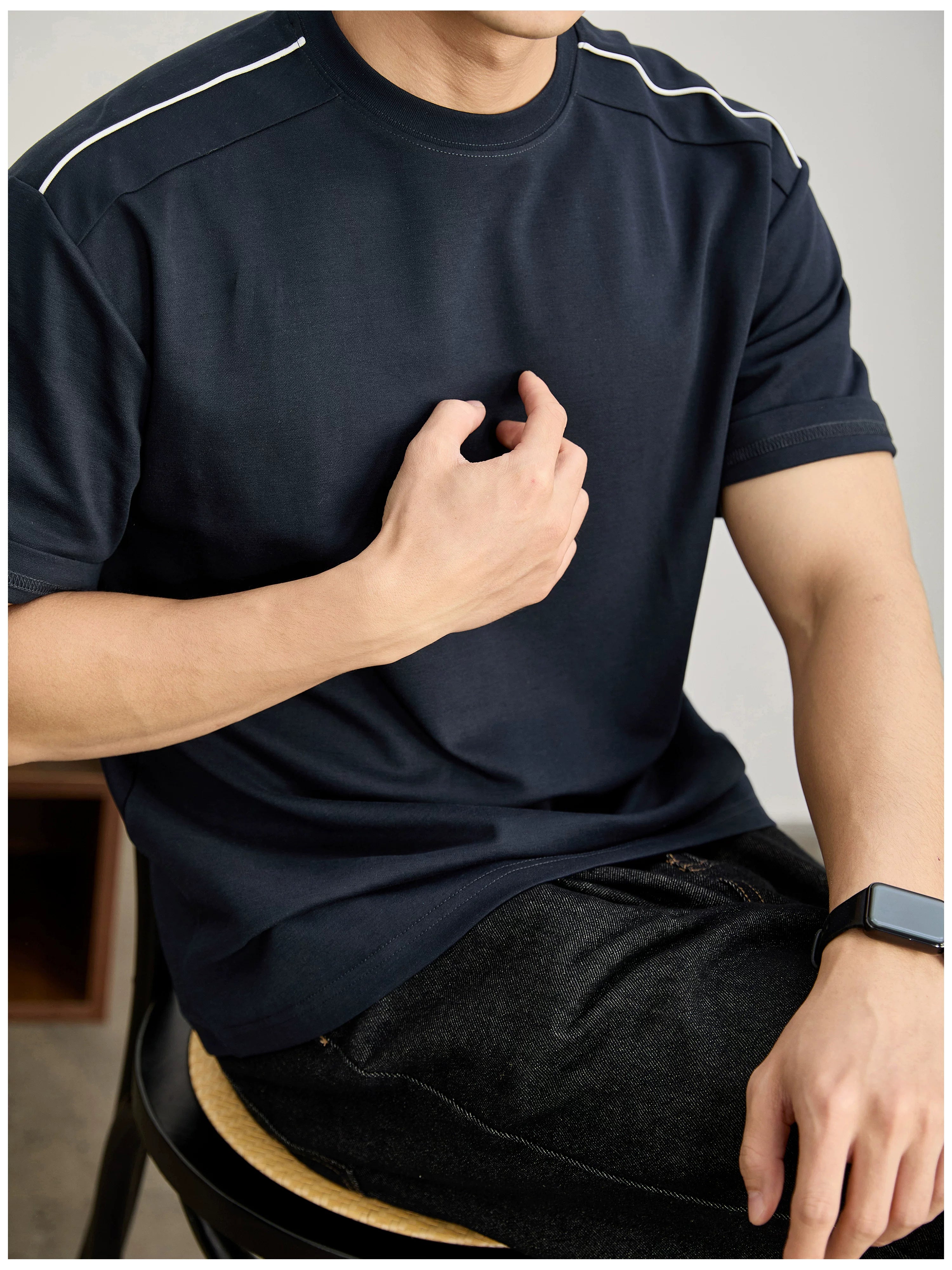 Simple washed cotton short-sleeved T-shirt FE0738