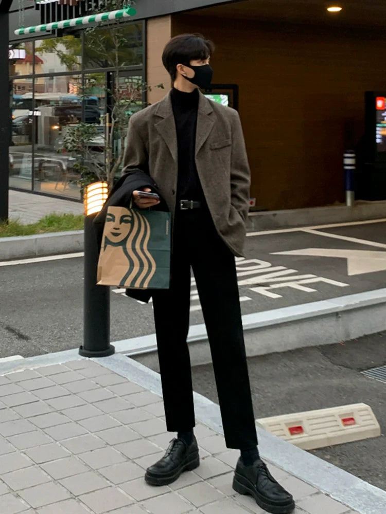 Woolen blazer Men's autumn and winter Korean loose trend thickened high-end small suit top FE0582