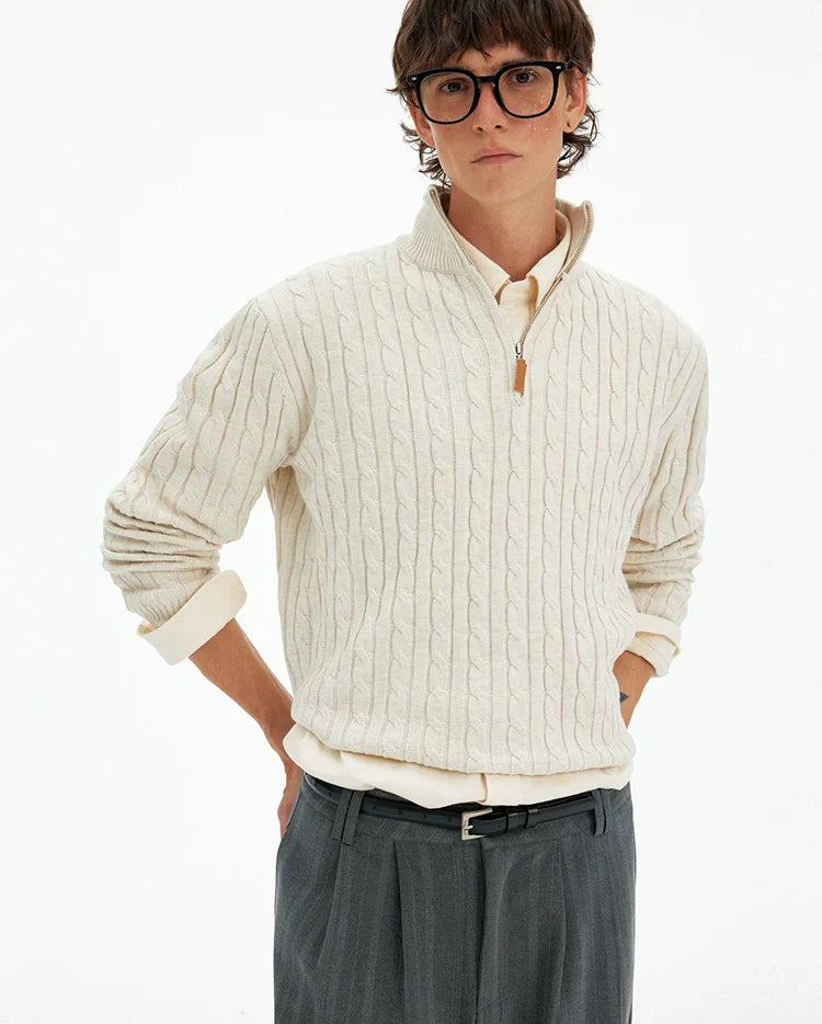 American retro twisted half-zipper sweater  FE0638