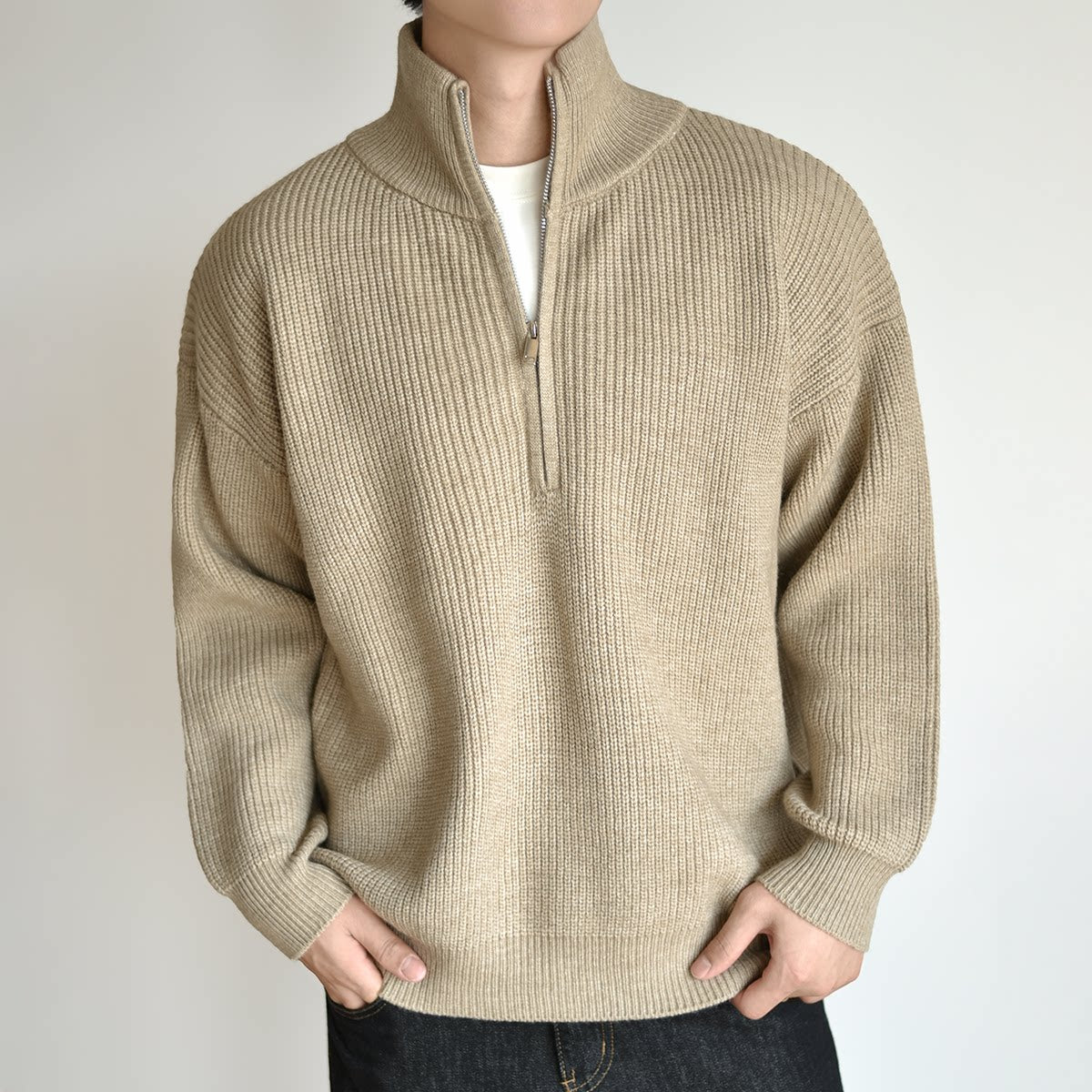 [Half Zipper] Knitted Sweater Sweater Autumn and Winter Thick Premium Pullover Jacket FE0726