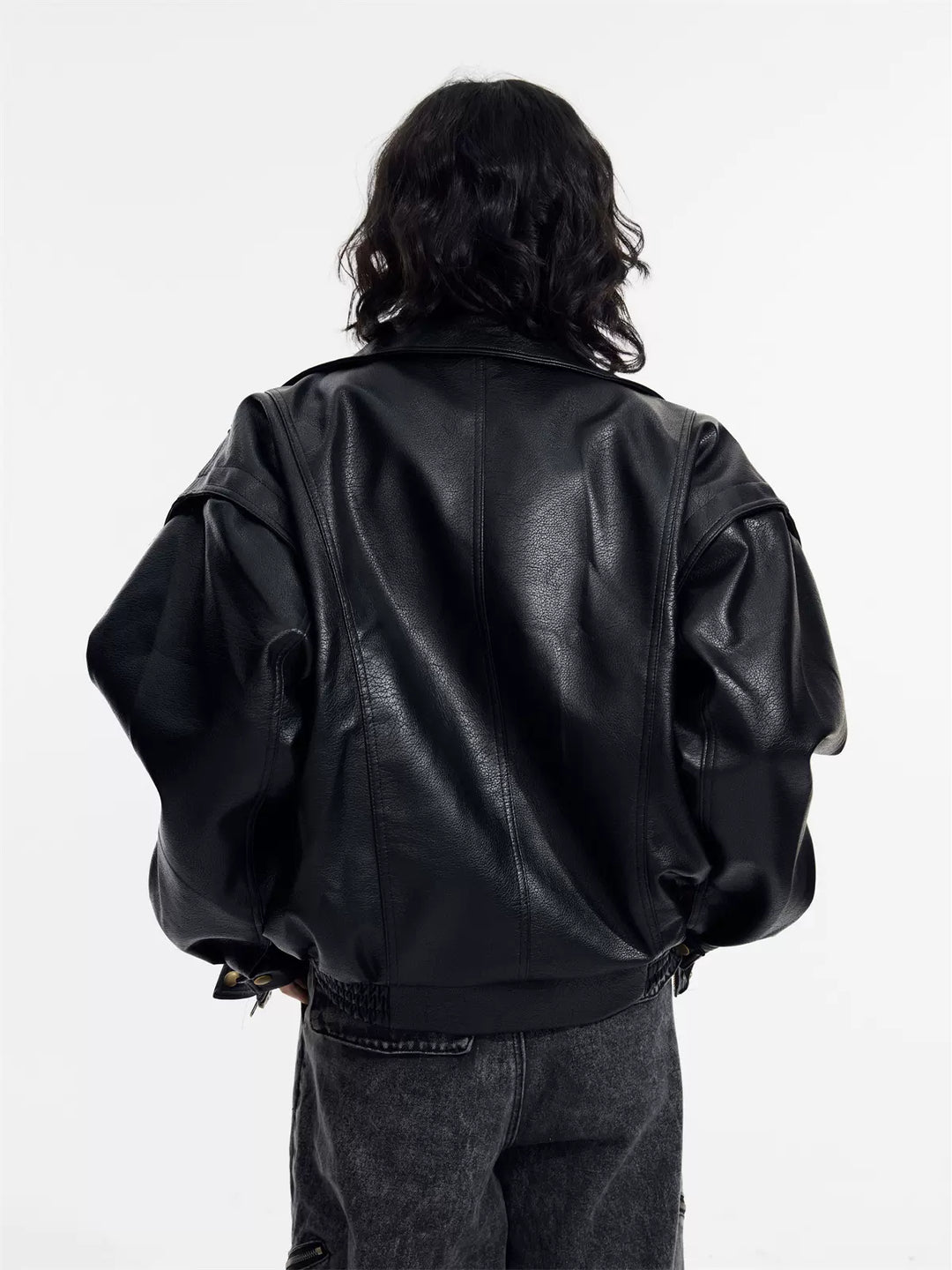 [PeopleStyle] Genderless wear silhouette fashionable leather jacket  FE0622