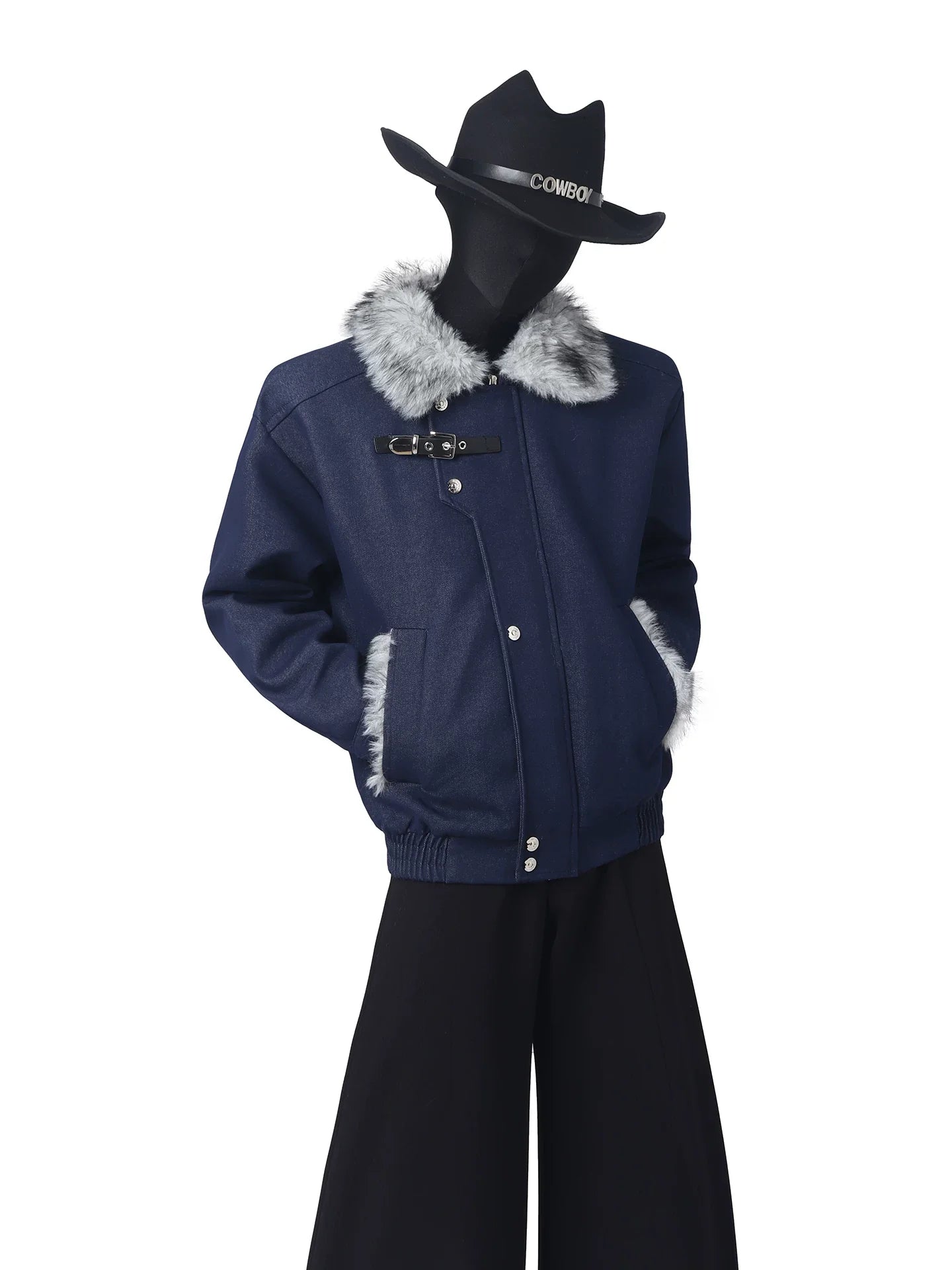 Denim fur collar locomotive cotton jacket FE0705