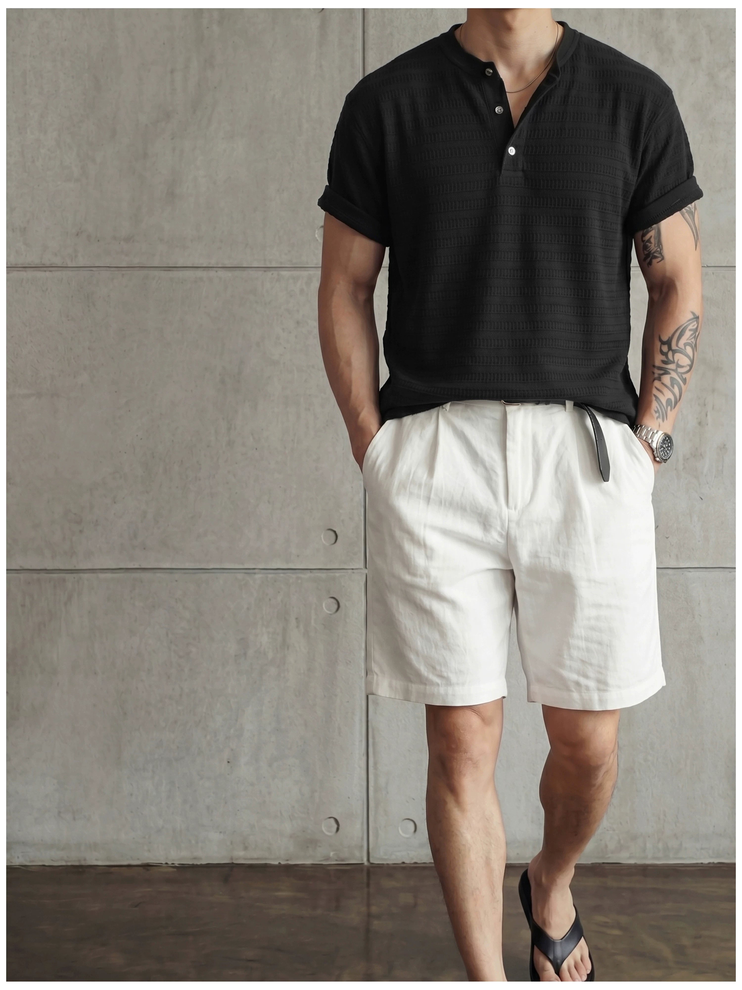 Jacquard horizontal pattern hollow texture knitted short-sleeved T-shirt FE0737