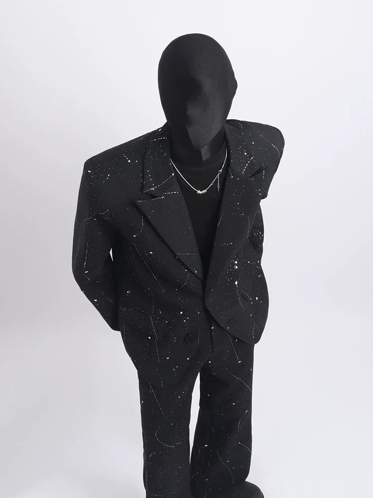 Black clothes high sense full of stars design blazer handsome fashion niche men's suit tide FE0591