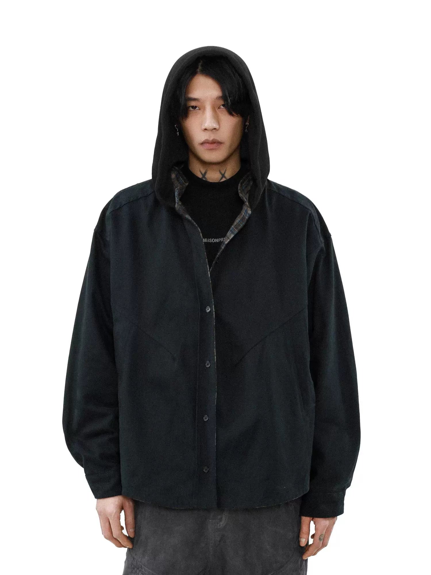 American retro double-sided plaid hooded jacket jacket men's niche spring loose couple sweater FE0647