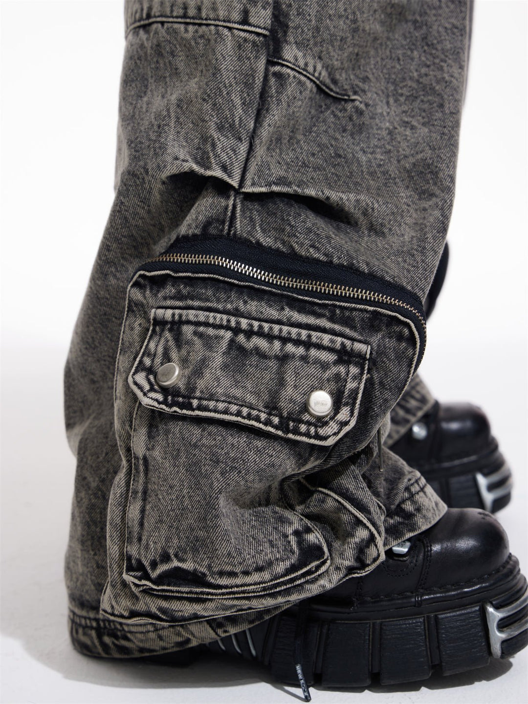 Multi-pocket wide leg casual jeans FE0420