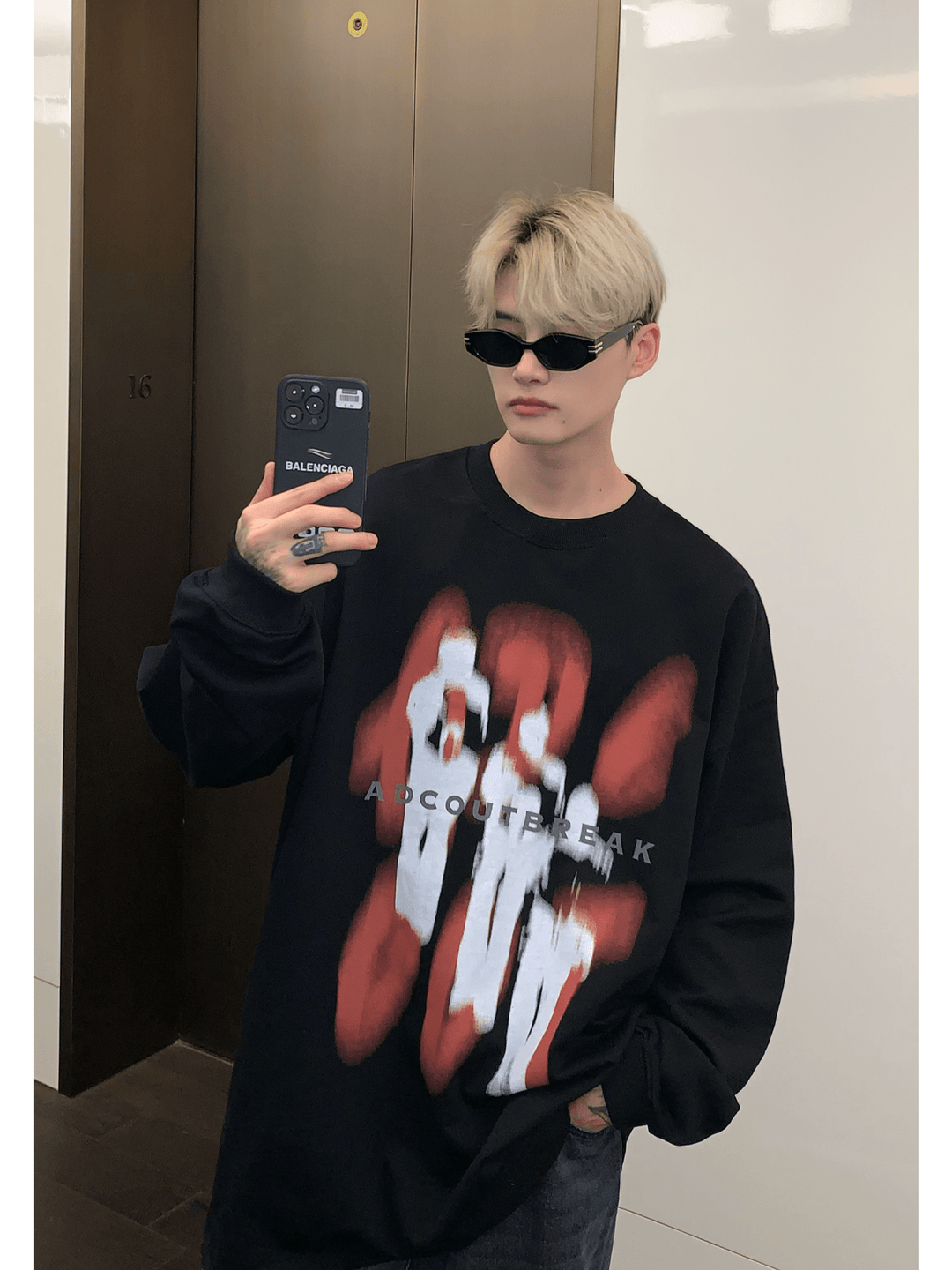 [CUIBUJU] color contrast printing sweater FE0658
