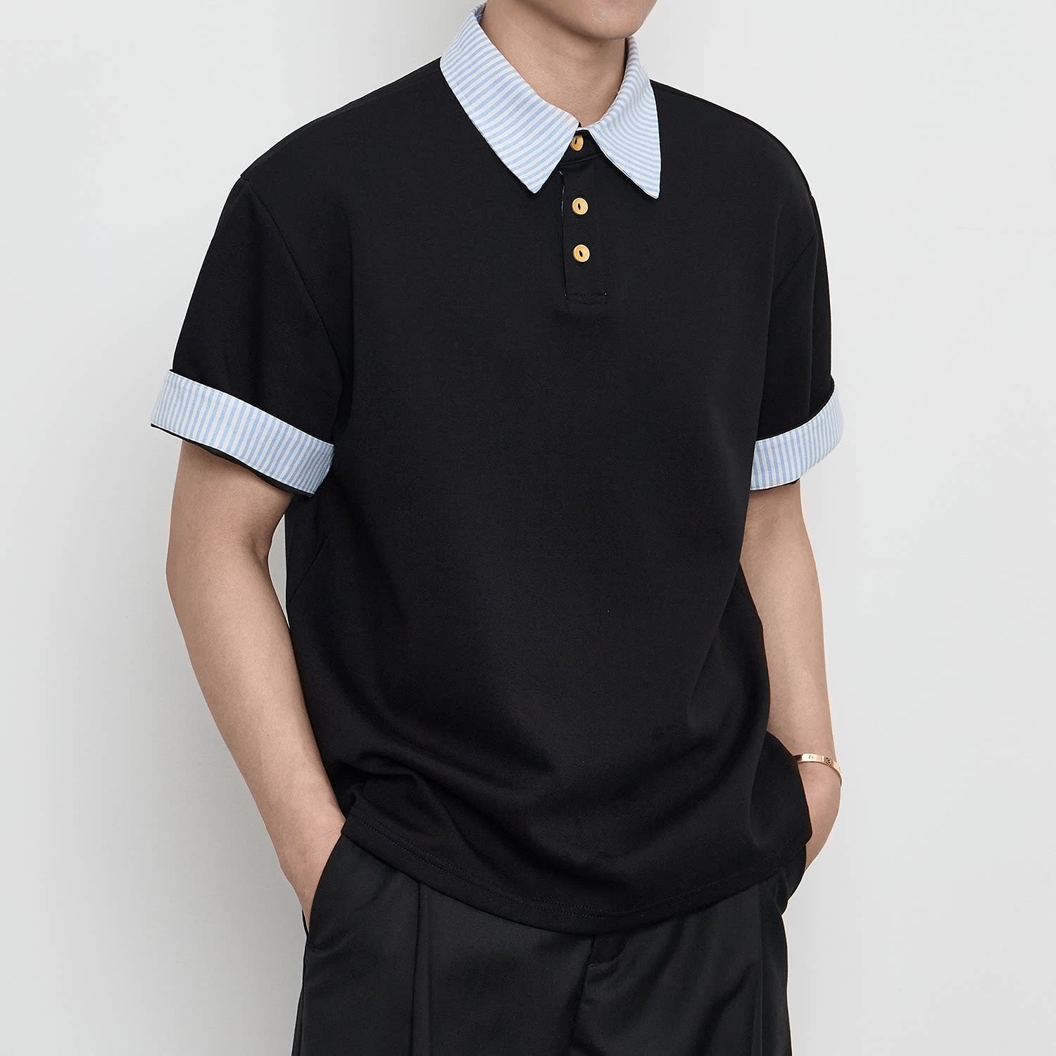 Old Money Wind Fake Two-piece Short Sleeve Summer Loose T-Shirt Shirt Collar FE0722