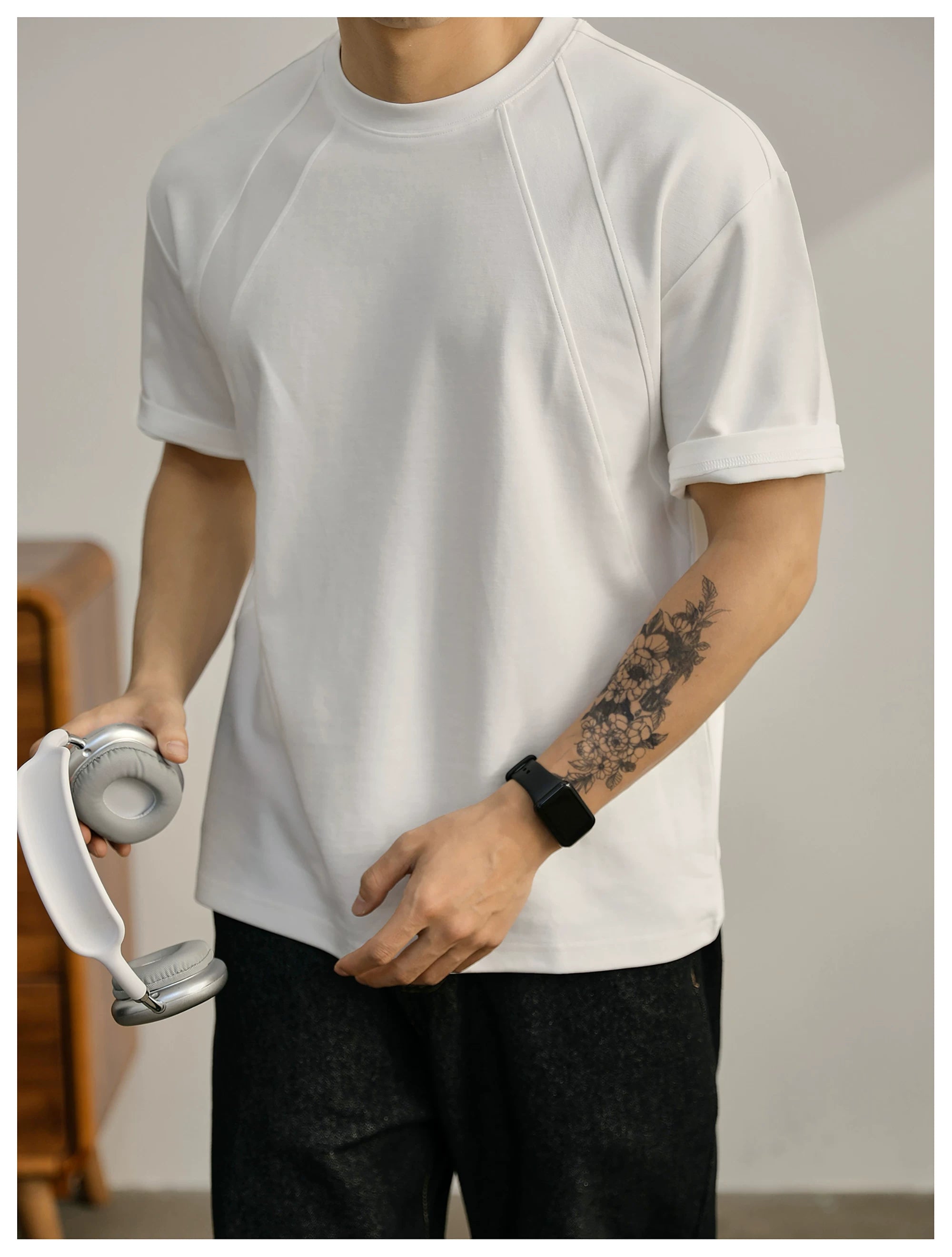 Summer American Splicing Micro Wide Half Sleeve Deconstruction Crisp T-Shirt FE0734
