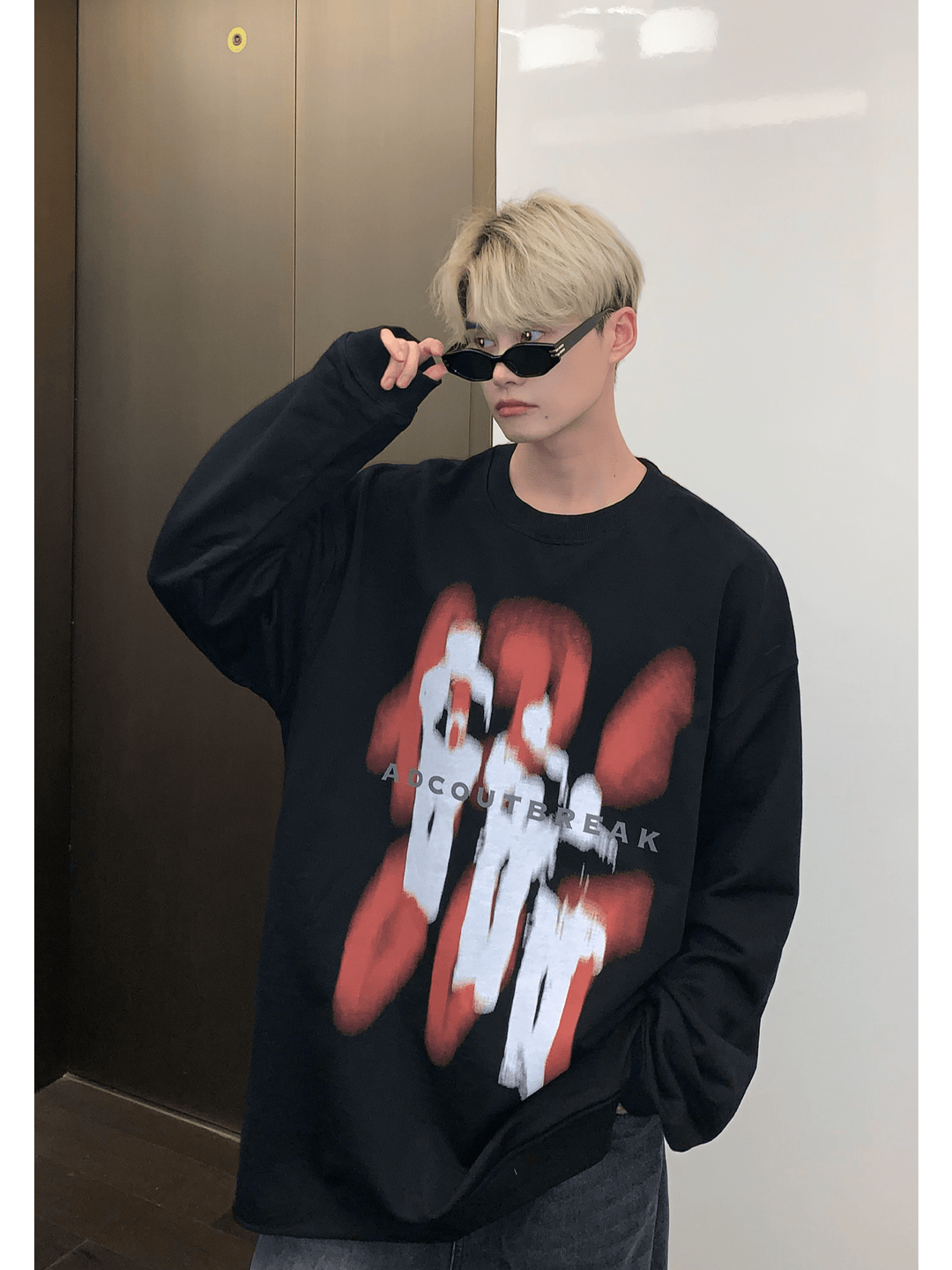 [CUIBUJU] color contrast printing sweater FE0658