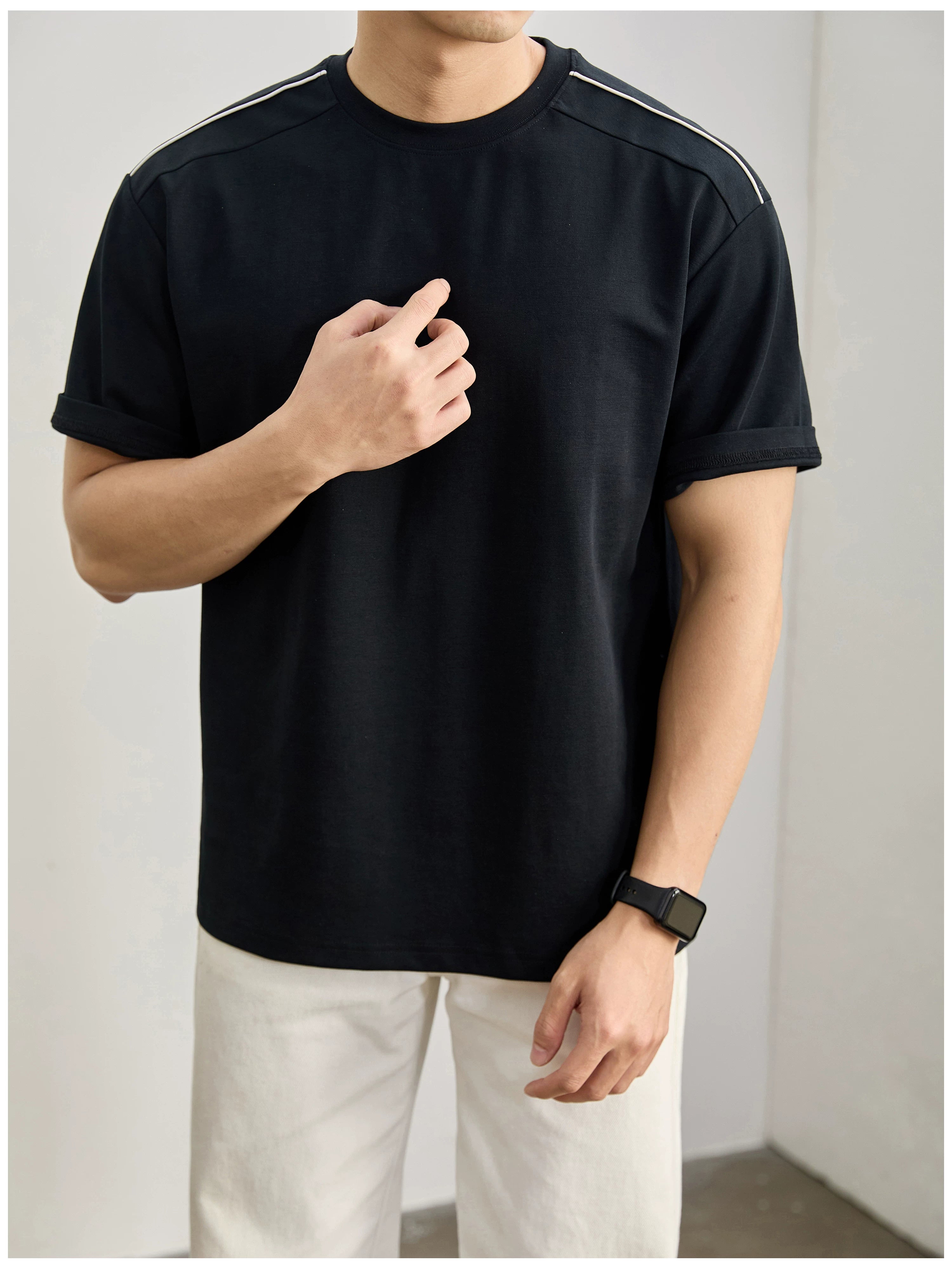 Simple washed cotton short-sleeved T-shirt FE0738