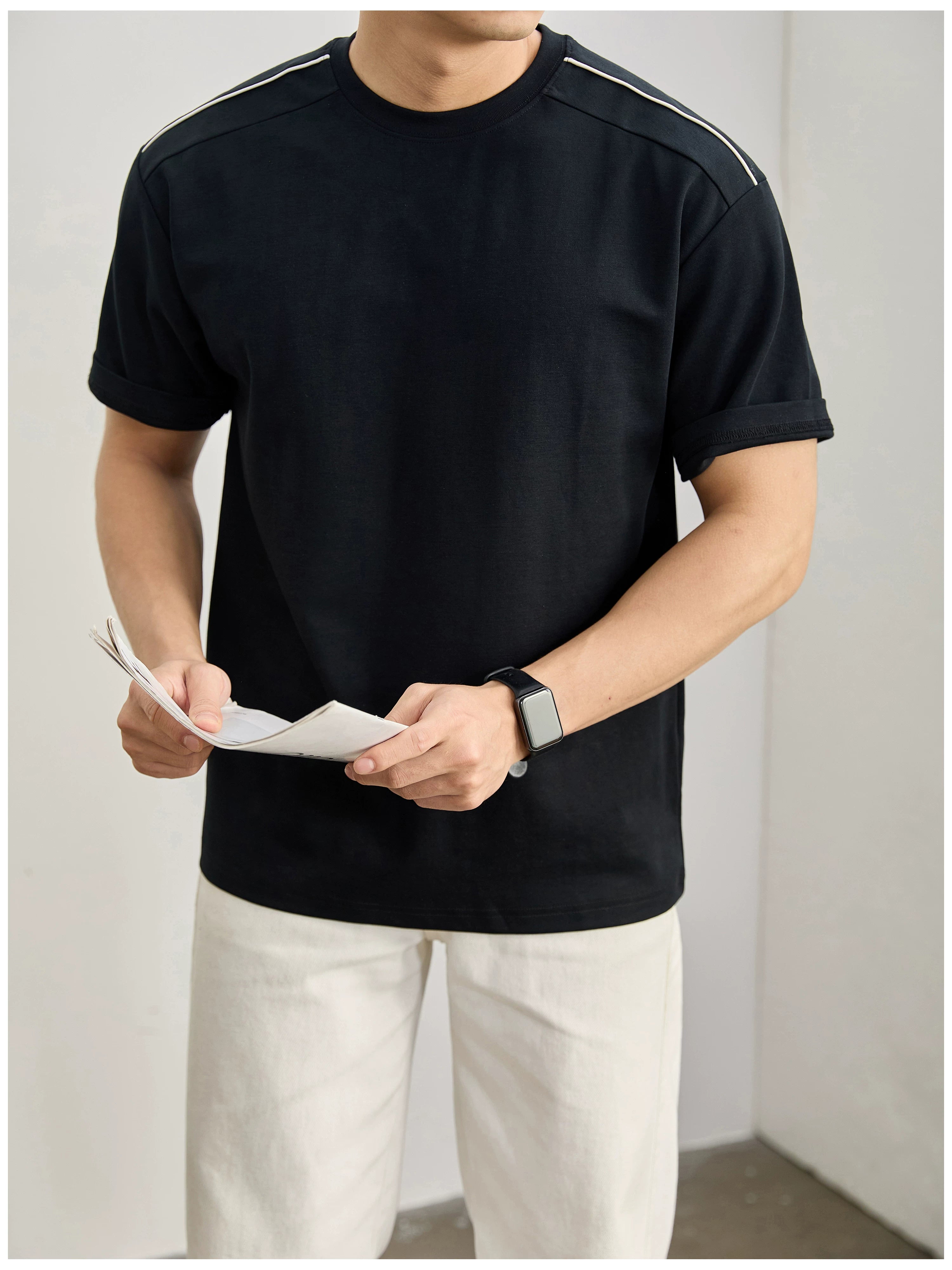 Simple washed cotton short-sleeved T-shirt FE0738