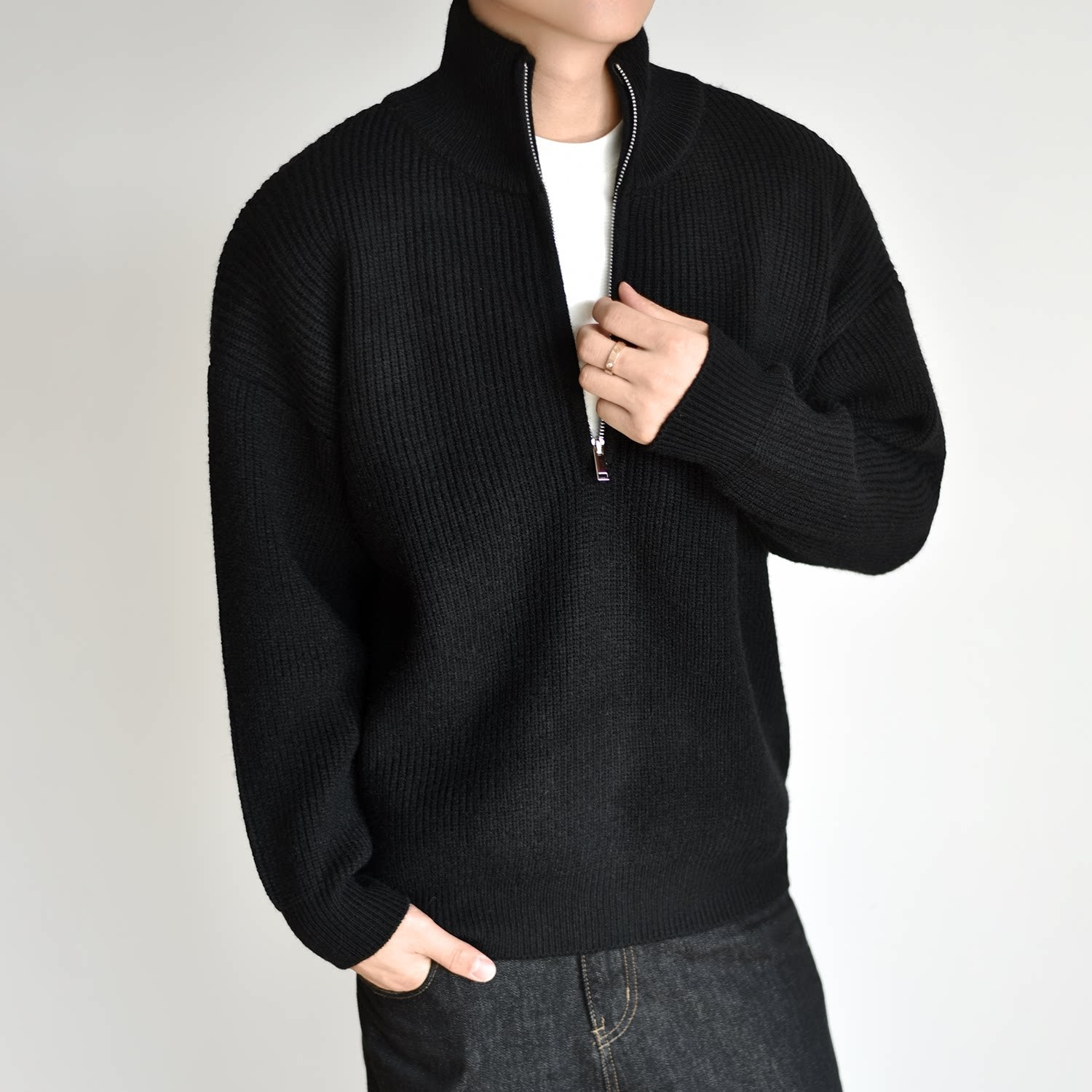 [Half Zipper] Knitted Sweater Sweater Autumn and Winter Thick Premium Pullover Jacket FE0726