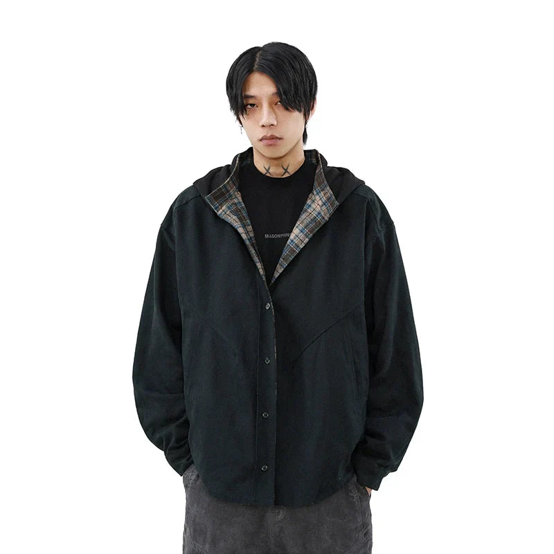 American retro double-sided plaid hooded jacket jacket men's niche spring loose couple sweater FE0647