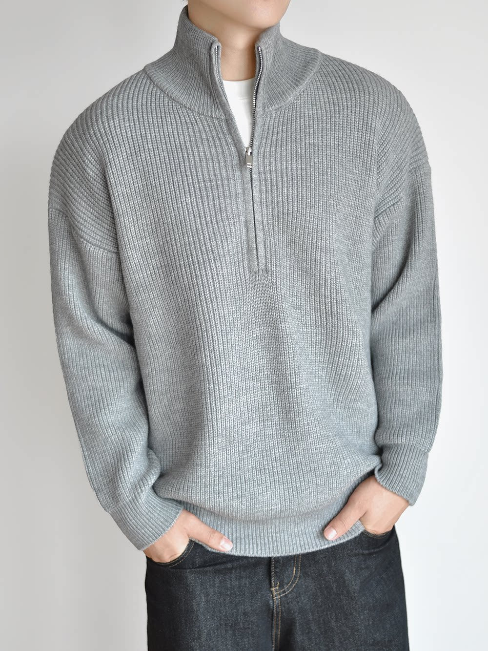 [Half Zipper] Knitted Sweater Sweater Autumn and Winter Thick Premium Pullover Jacket FE0726