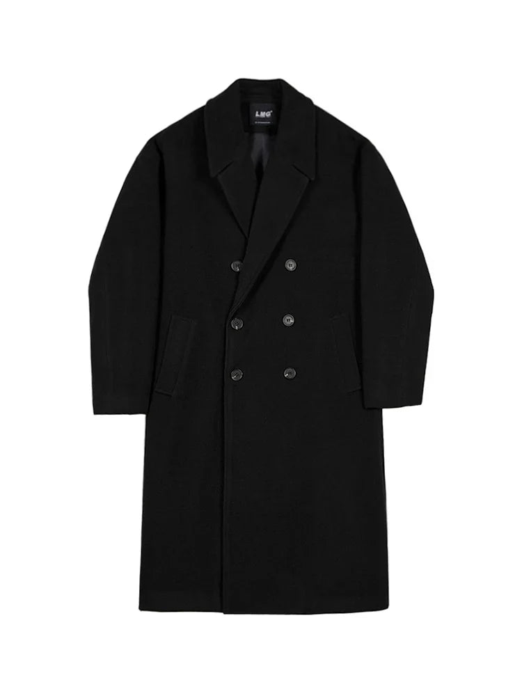 Wool coat men's medium and long autumn and winter Korean loose and high-end thickened trench coat woolen coat   FE0200