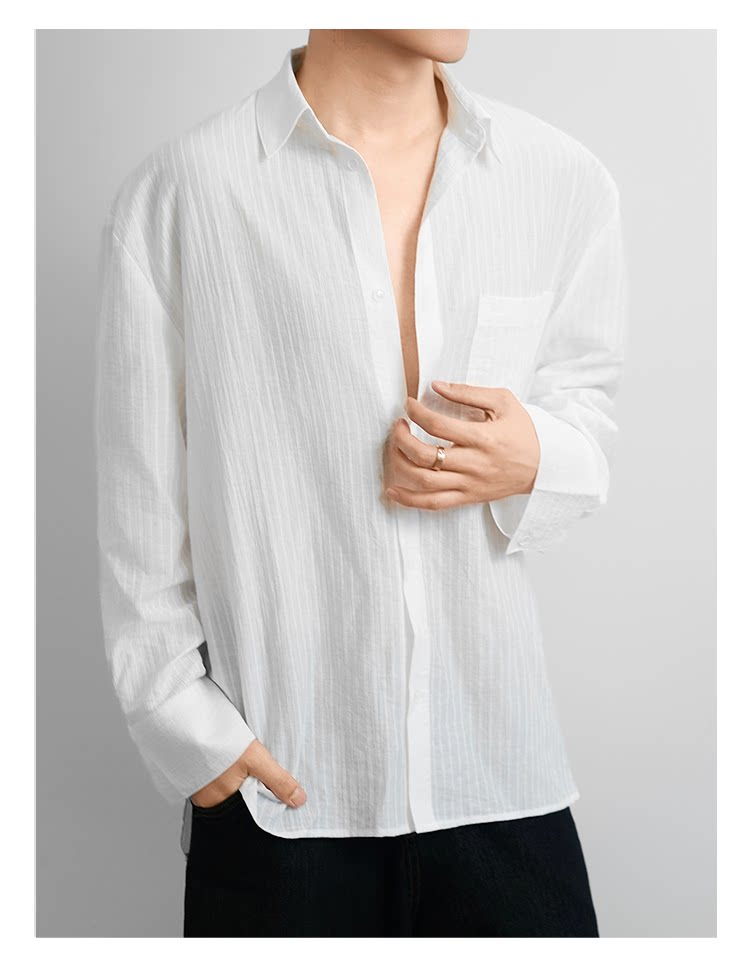 Old money style long-sleeved shirt texture lazy summer thin shirt FE0723