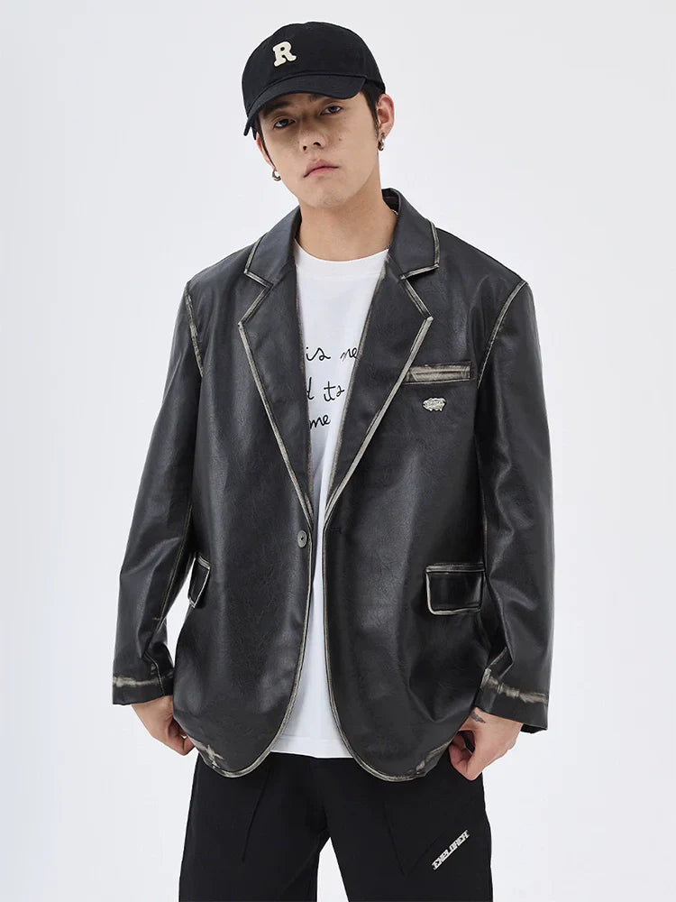 American retro Notting mountain leather suit for men and women, polished leather jacket FE0590